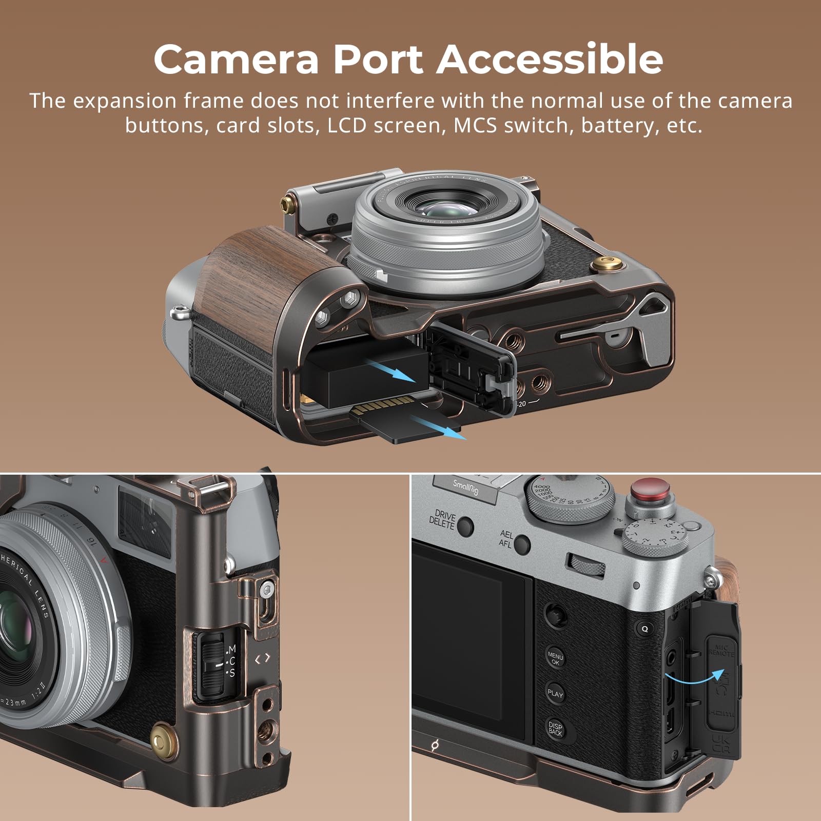 Smallrig X100Vi Retro Cage For Fujifilm X100Vi, With 3/8"-16 Locating Holes For Arri, Built-In Quick Release Plate For Arca, Shutter Button, And Hot Shoe Cover - 4557