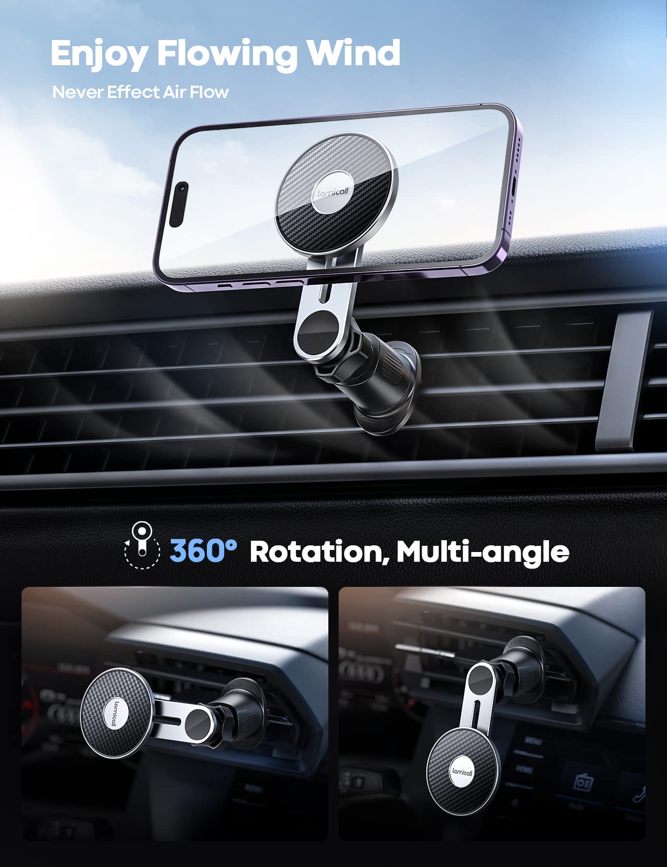 Lamicall Car Phone Holder Mount For Magsafe Magnetic Phone Holder For Car, Hands  Iphone Car Holder Mount For Iphone 14 13 12 Pro Plus Max Mini Magsafe Case, Carbon Fiber