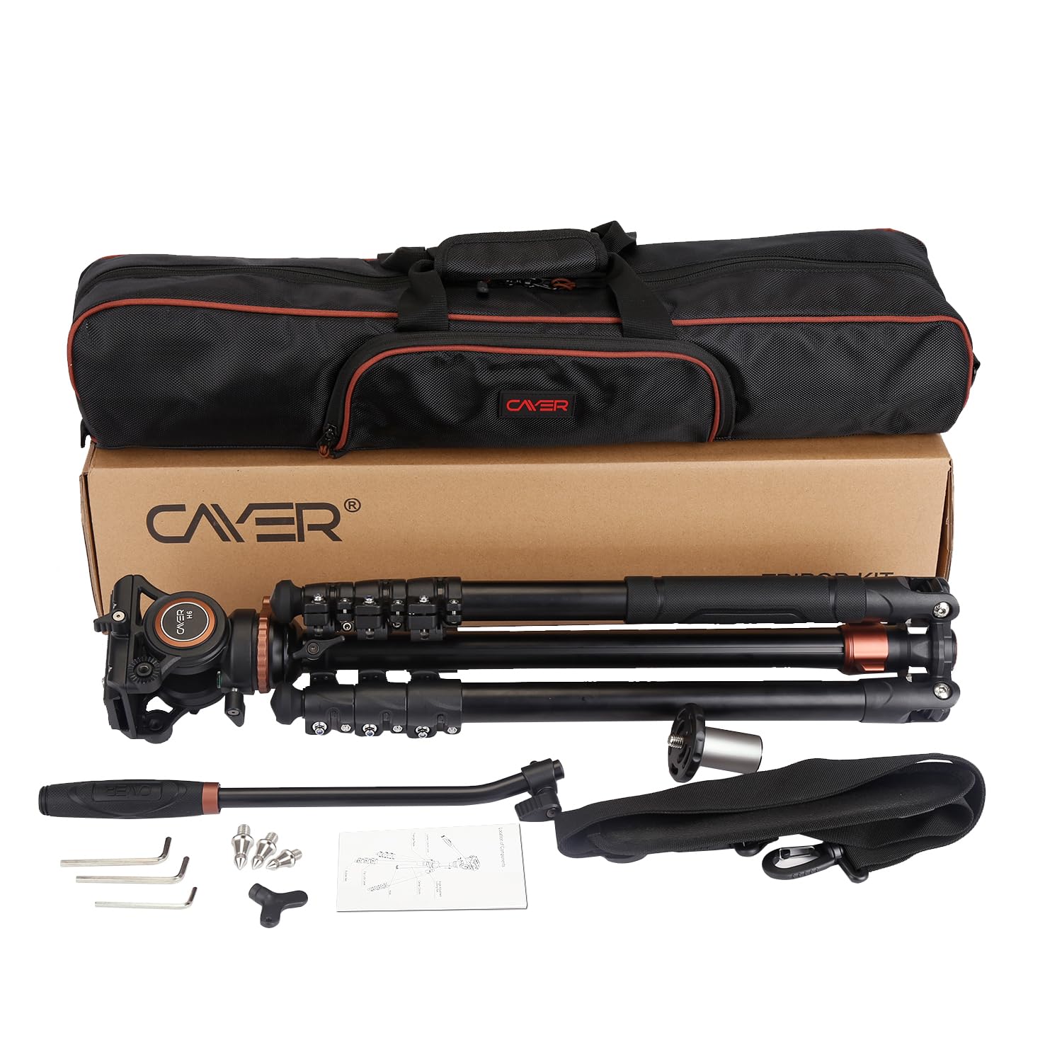 Cayer Af2451 Video Tripod With Fluid Head, 74.6" Convertible Aluminum Tripod To Monopod, 13.2 Lbs Payload, Half Ball Leveling Base For Dslr Cameras And Video Recording