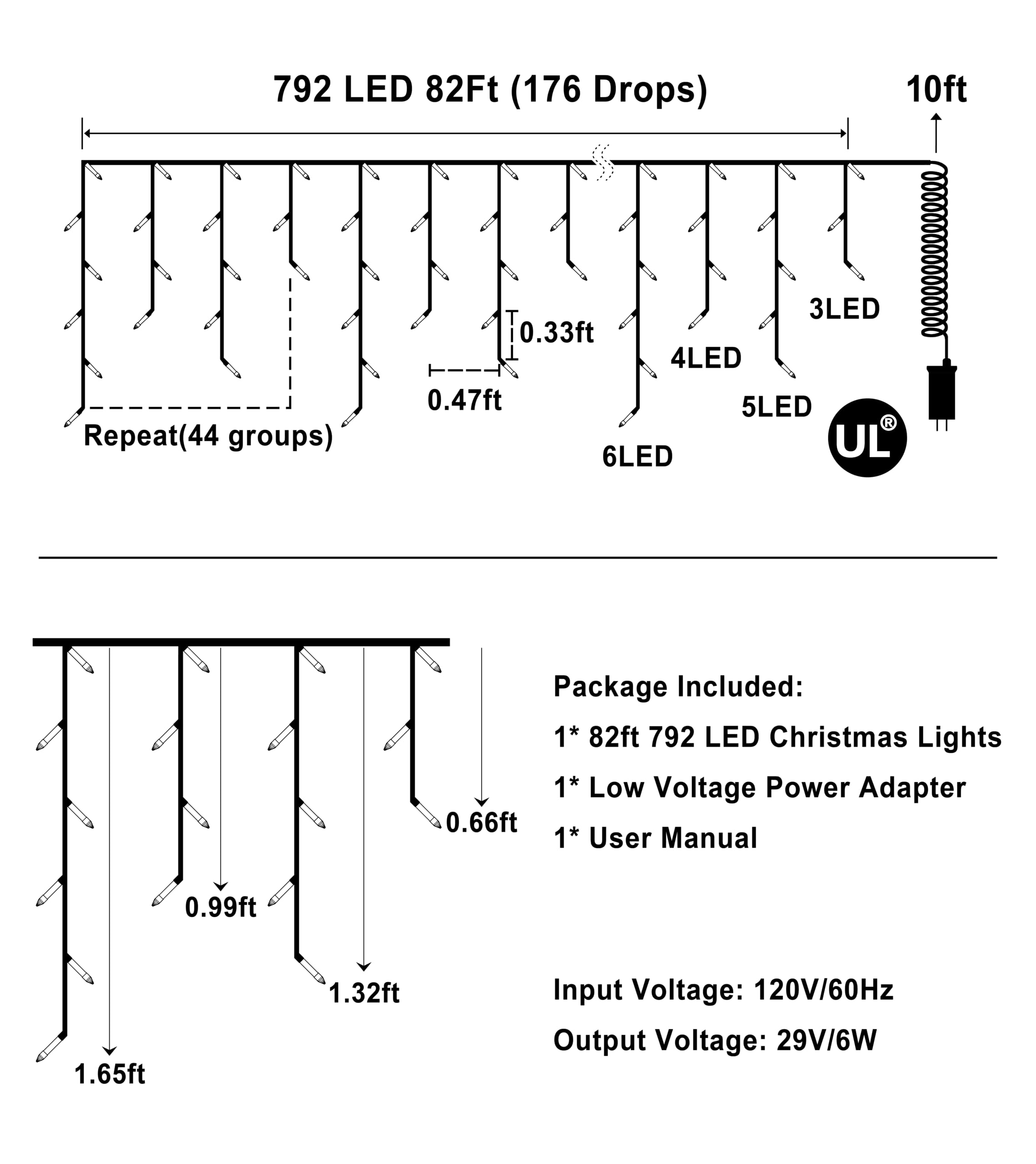 Wuxyiyang 792 Led Christma Lights With 176 Drops, 82Ft Outdoor Hanging Lights With 8 Modes & Timer Memory, Outsite Waterproof Curtain String Lights For Front House Fence Tree Holiday Decorations Decor Blue