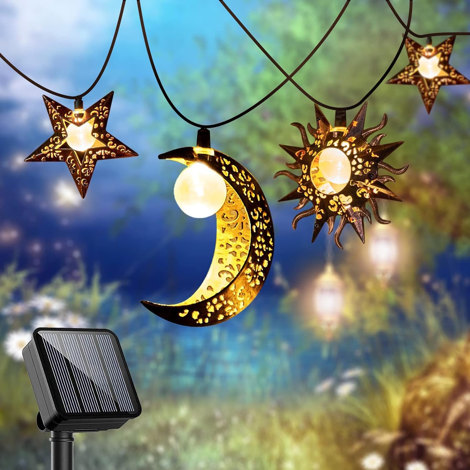 Beautyard Solar String Lights Outdoor Star Moon Sun 13Ft 153In Led Solar Powered Fairy Decorative Lights For Garden Patio Yard Trees Mothers Day  Wedding Party (Warm White) (Star Moon Sun String Lights)
