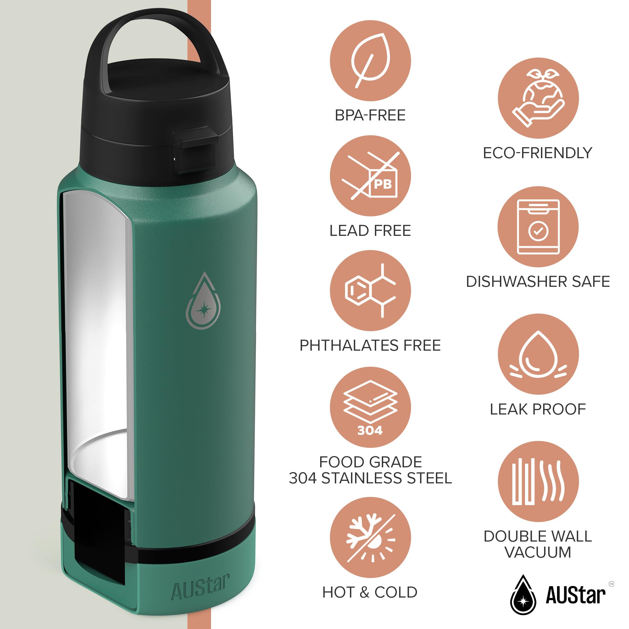 Austar 26Oz Sports Insulated Water Bottle With  Storage, Hot And Cold Water Bottle