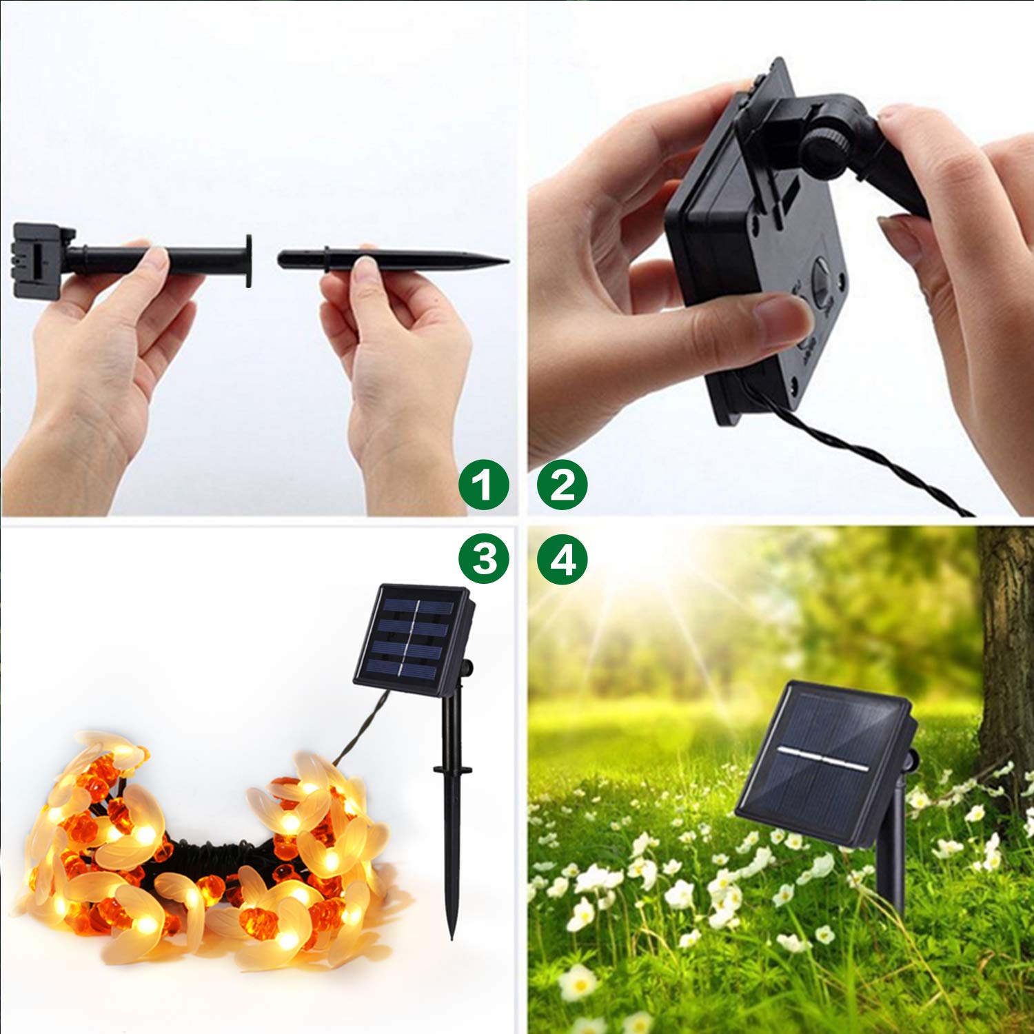 Pacjoy Solar Honeybee String Lights 30Led Outdoor Waterproof Simulation Cute Bee Shape Fairy String Light Decor For Garden Patio Xmas Decorations Warm White