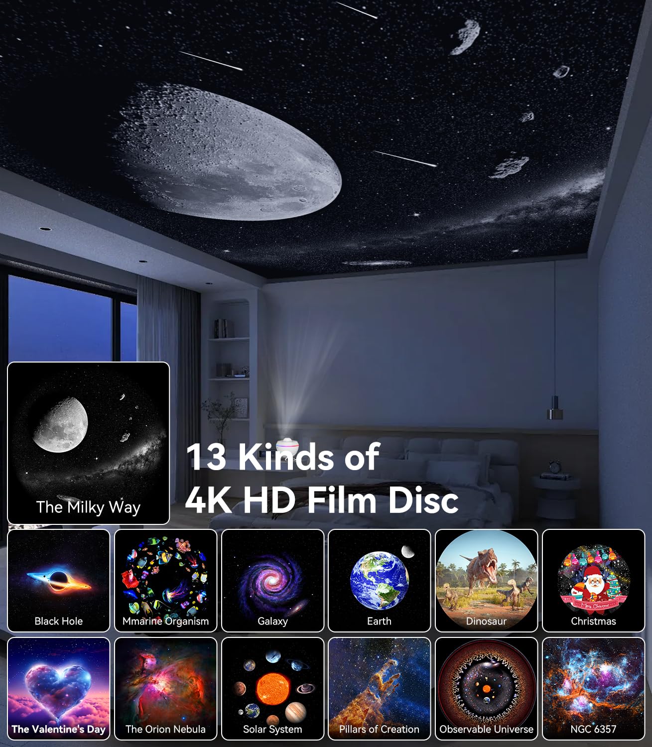 Yiliaw Star Projector Galaxy Light, 13 In 1 Planetarium Projector With Meteor Projector Solar System Night Light For Kids Adults Bedroom Living Room Home Decor