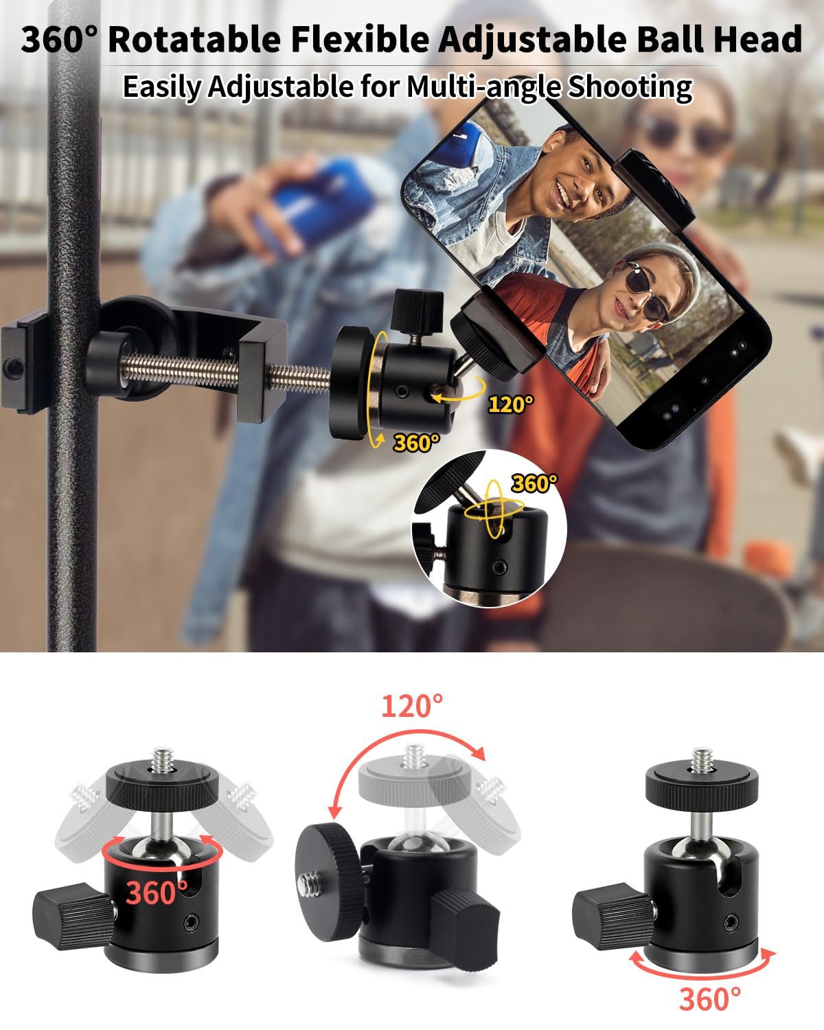 Jebutu Universal C-Clamp With 1/4 Screw Rubber 360°Rotatable Ball Head Camera Mount Adapter For Tripod Monopod Desk Mount Holder Lcd Monitor Flash Cart Bench Worktable Light Stand Rod Hook Shelves Cross Bar