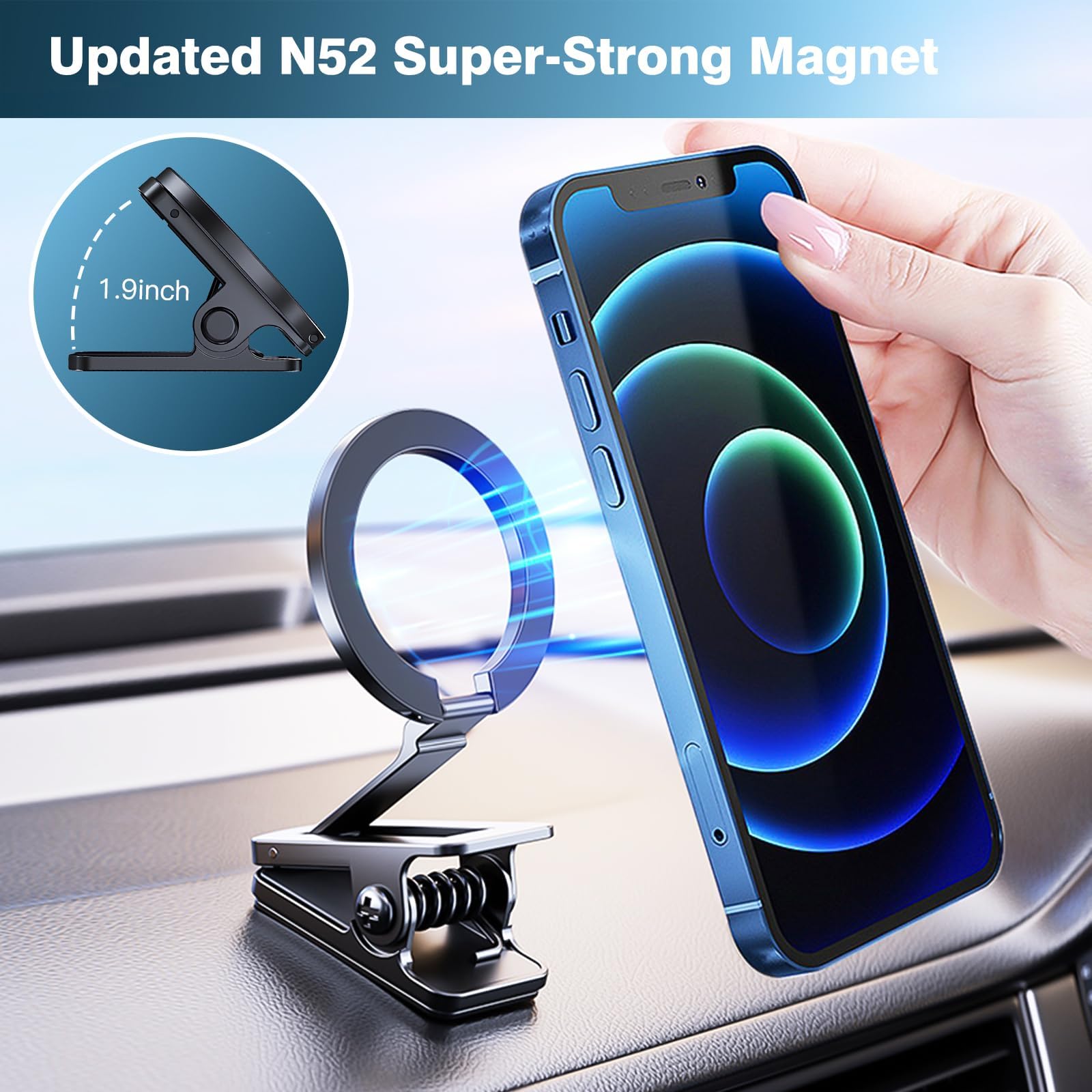 Keledz Fits For Magsafe Car Mount, Magnetic Phone Holder Clamp For Desktop, Hands  Magnet Travel Car Holder, Dash Phone Mount Fit For Iphone 15 14 13 12 Pro Max Mini Magsafe Cases & All Phones