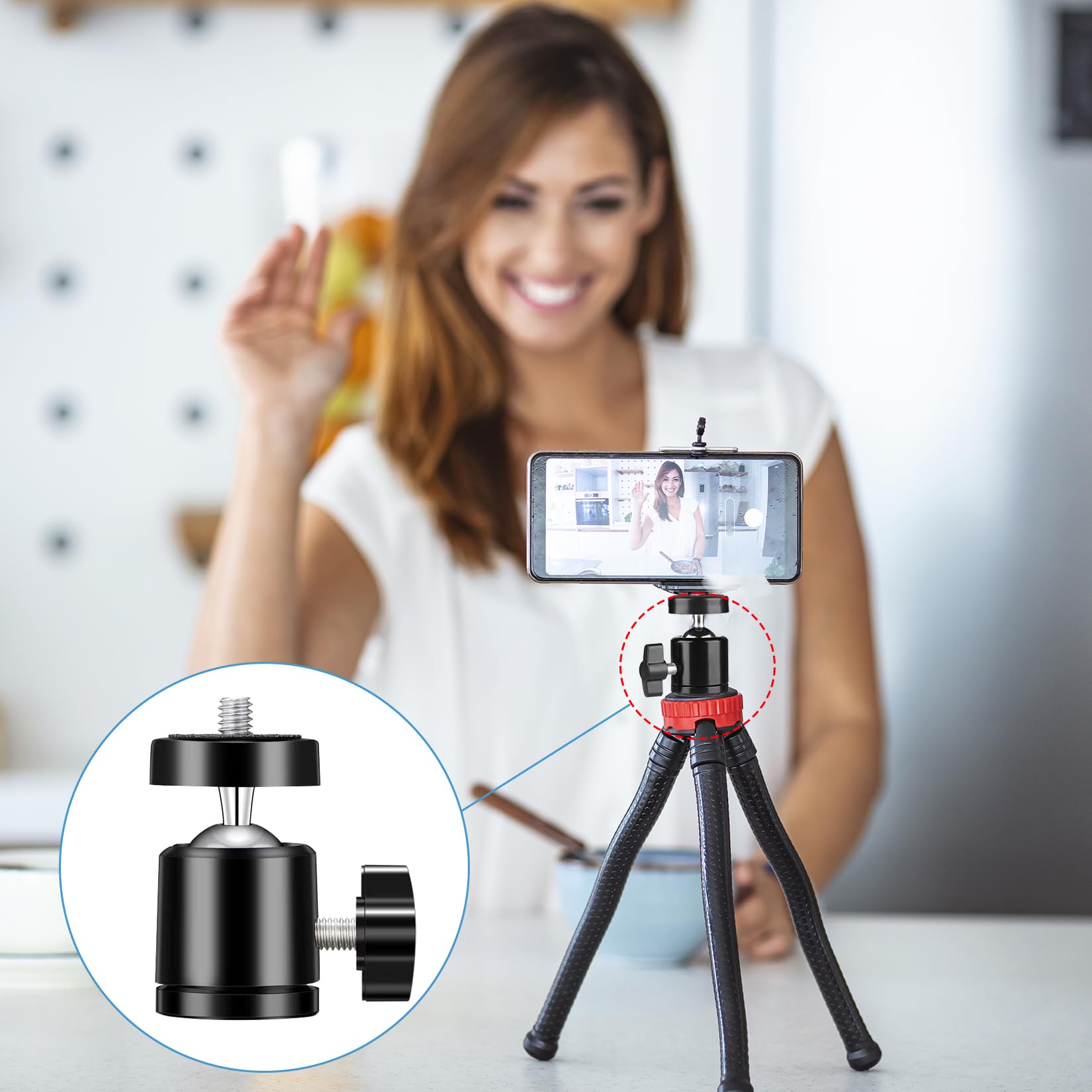 Folgtek 6Pcs Mini Universal Ball Heads Tripod Ball Head Camera Screw Mount, 360 Degrees Rotatable Tilt With 1/4 Inch Screew For Cameras Smart Phone Tripods Monopods Camcorder Led Light Stand