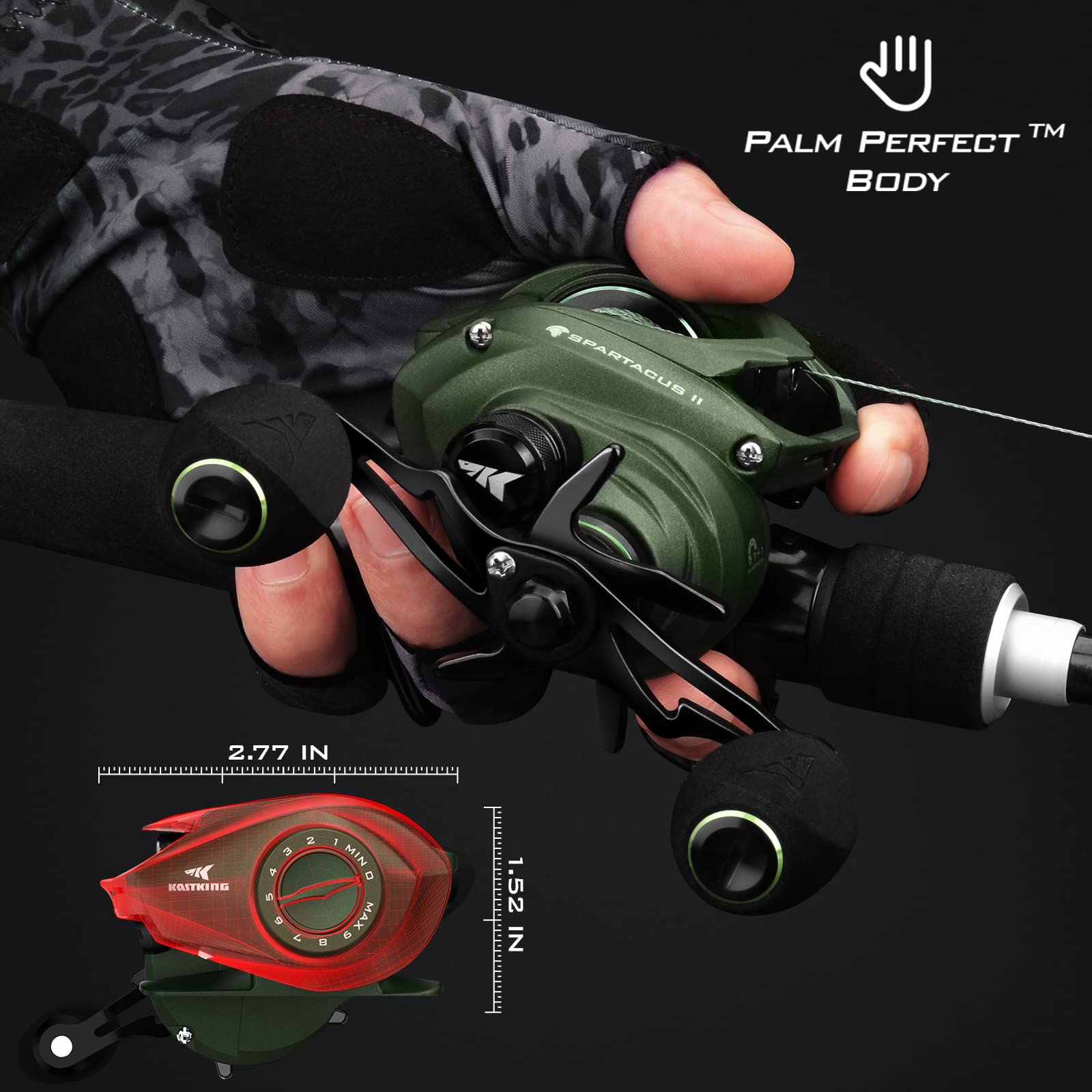Kastking Spartacus Ii Baitcasting Reel,Stryker Green,Right Handed And Zephyr Dual Tip Fishing Rod, 6'8" M & Mh Casting Rod