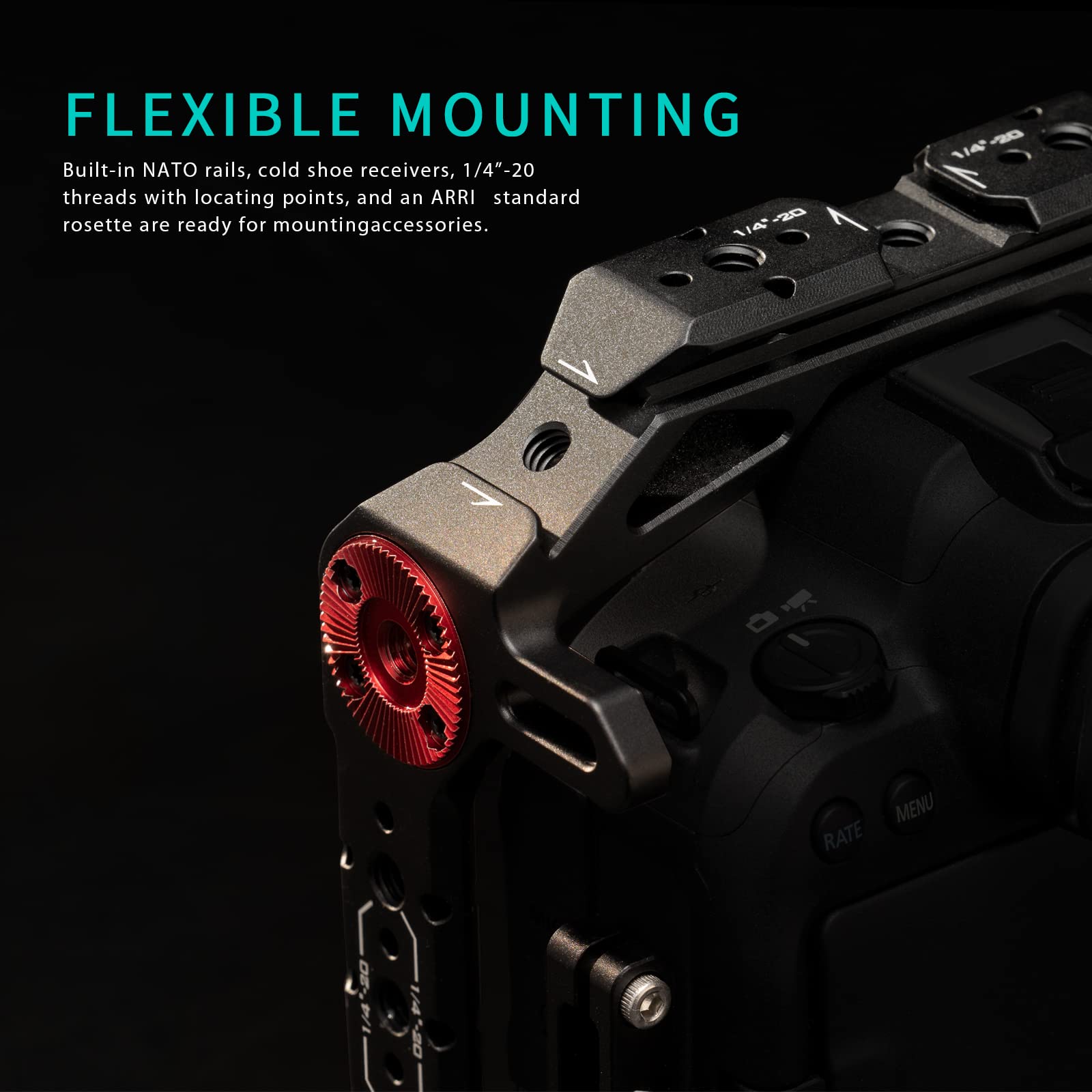 Tilta Half Camera Cage Compatible With Canon R6 Mark Ii, With Mount Accessories Via Nato Rail, Cold Shoe And 1/4"-20 Threads With Locating Pins  Ta-T45-Hcc (Black)