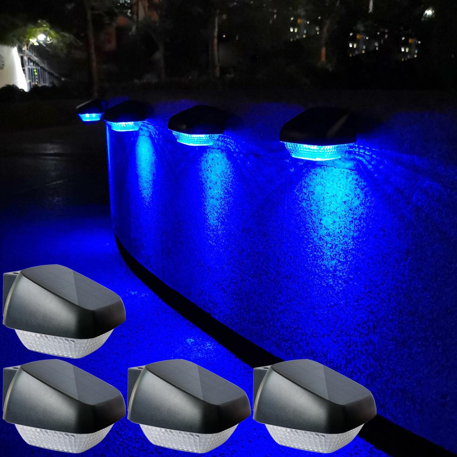 Soslina 4 Pack Solar Step Lights Outdoor Waterproof, Solar Wall Lights Outdoor, Last All Night, Solar Fence Lights For Fence Garden Step Yard Decking Patio (Blue)