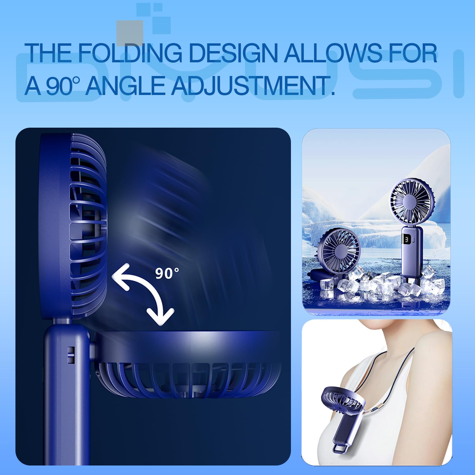 Portable Foldable Handheld Mini Fan, 2000Mah Rechargeable Usb Battery, With Battery Level