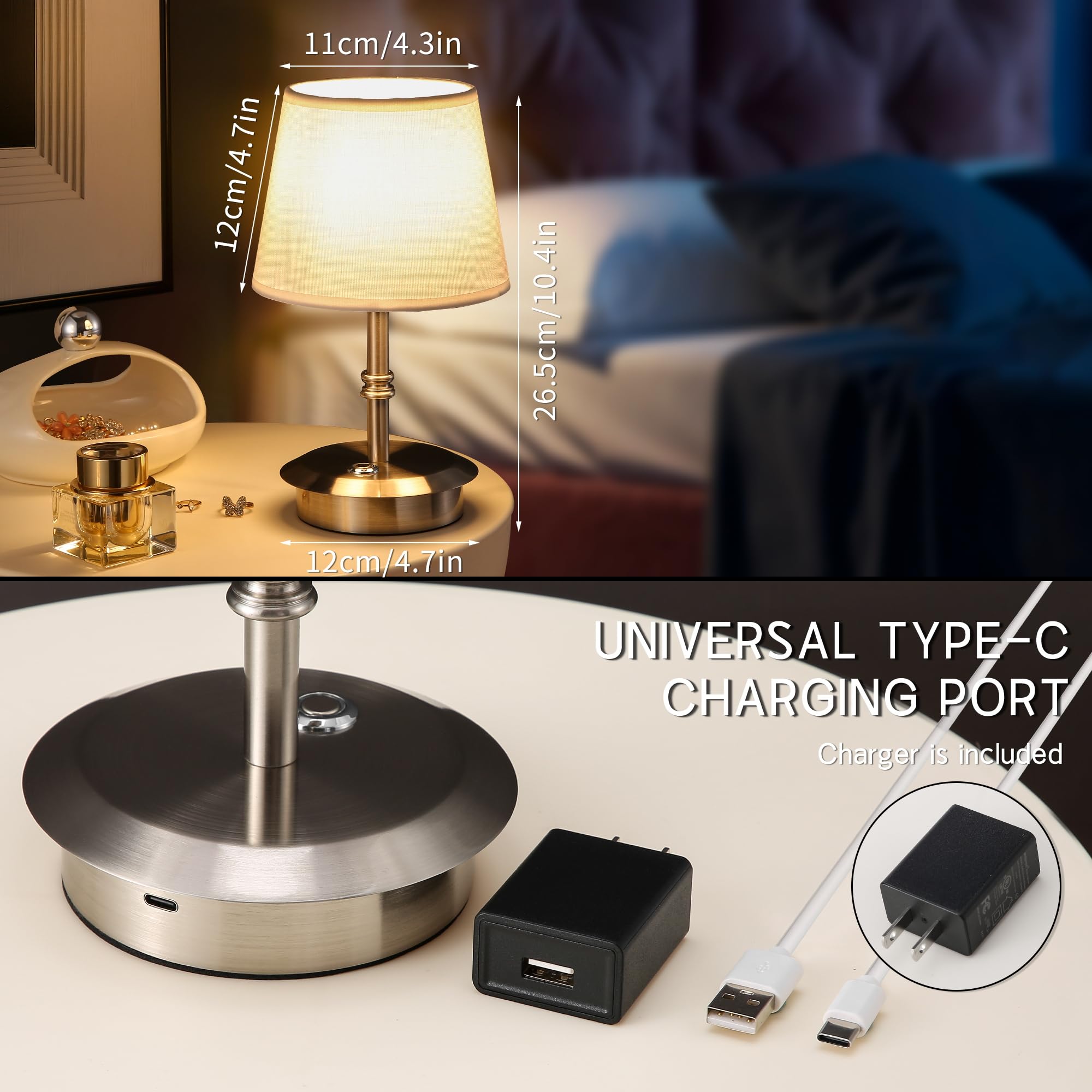 Anxingtools Mini – Cordless Led Table Lamp With Dimmer, Built-In Rechargeable Battery, 3-Level Brightness, Patio Table Lamp, Bedside Night Lamp, Ambient Light For Restaurant (Brushed Nickel)