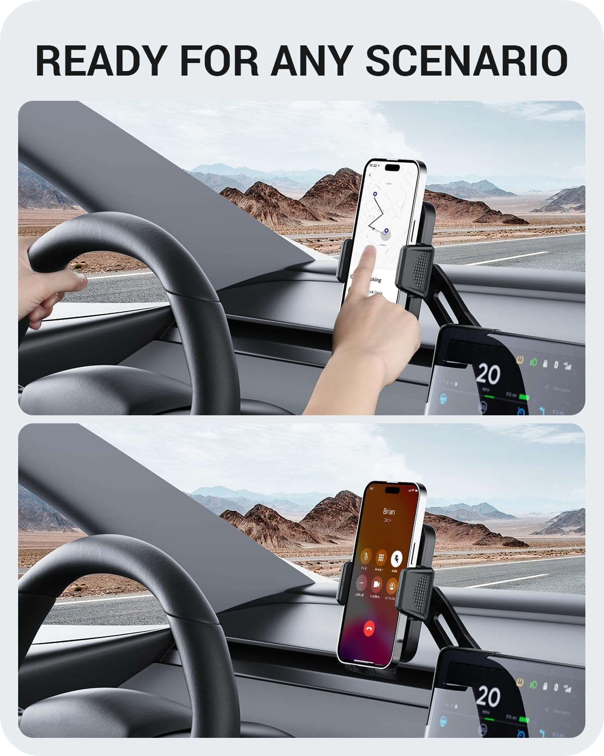 Basenor  Tesla Phone Mount Holder [Large Screen User Friendly] Model 3 Y Strong Adhesion 360° Swivel Cell Phone Stand Tesla Accessories Fits All Iphone Android (Not Fit   Model 3)