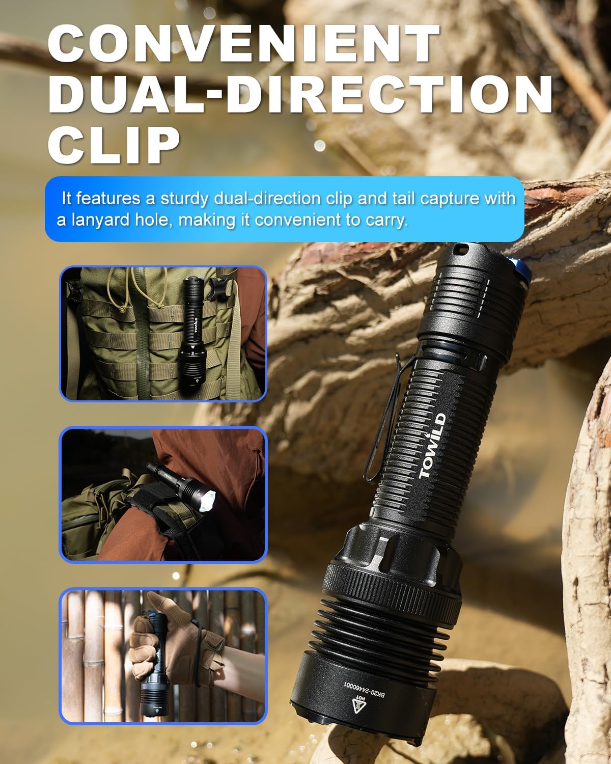 Towild Bk20 Utility Flashlight,Bright 5100 High Lumens Led Flashlights,Rechargeable And Waterproof Flashlights,Powerful Handheld Flash Light For Hiking, Camping, Outdoor Activities (Black)