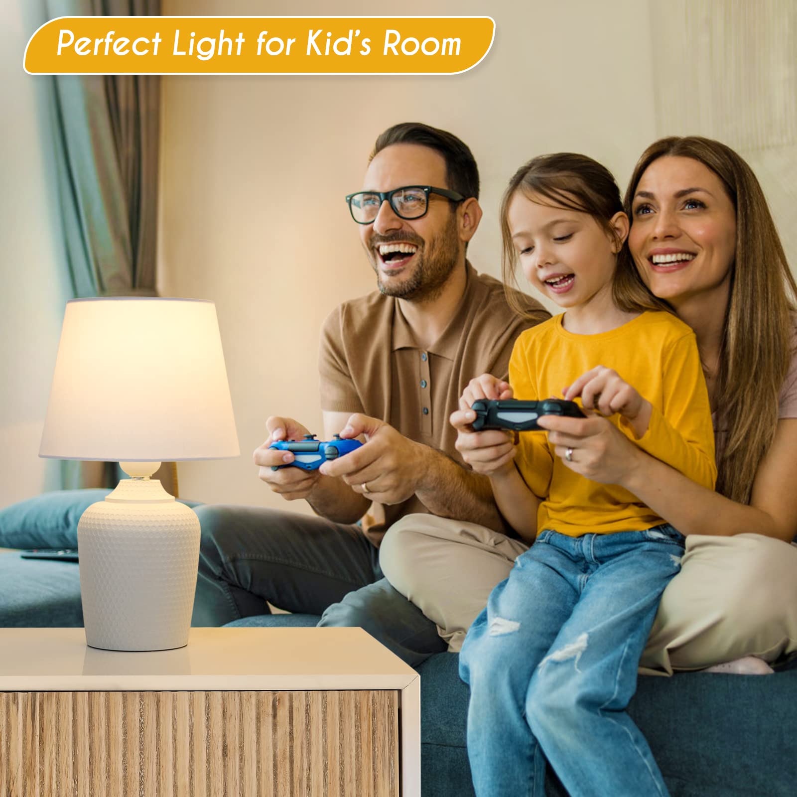Sucolite Small Table Lamps Set Of 2, Bedside Nightstand Lamps For Bedroom Kid’S Room, Cute Desk Lamps With Studded Texture Base For Reading Nursery Living Room Office, White
