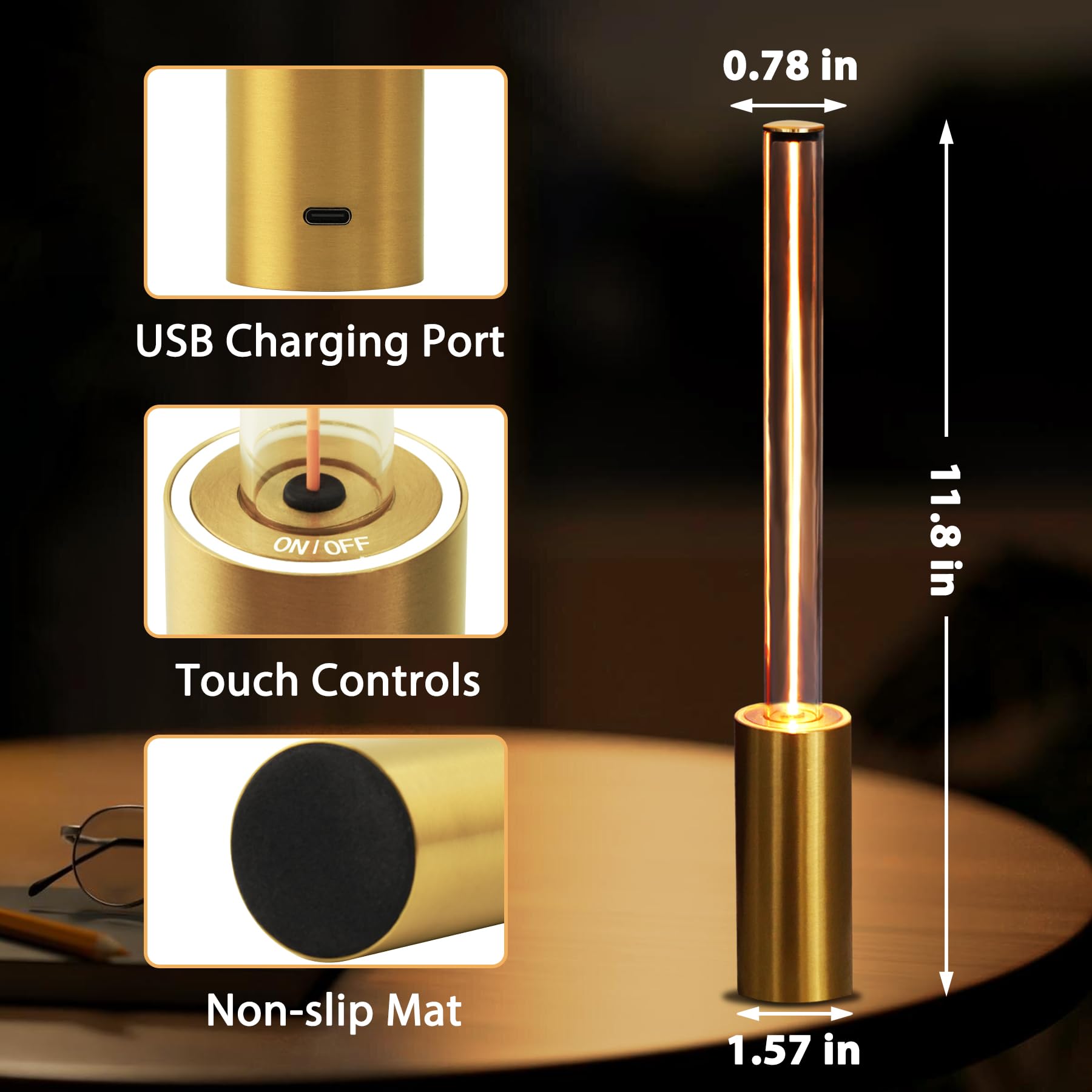 Nuunuy Cordless Table Lamp Set Of 2, 3 Way Dimmable Touch Rechargeable Led Desk Lamp For Nightstand With 4000Mah Battery Operated, Night Light For Restaurant Home Dinner Dining Kitchen (Gold)