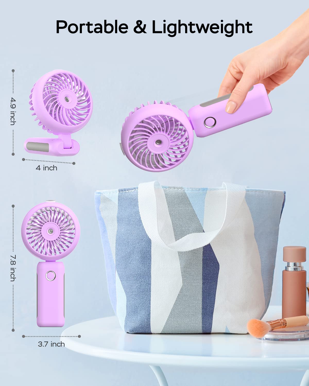 Portable Handheld Misting Fan, 4000Mah Usb Rechargeable Personal Foldable Fan With Water Tank Batter