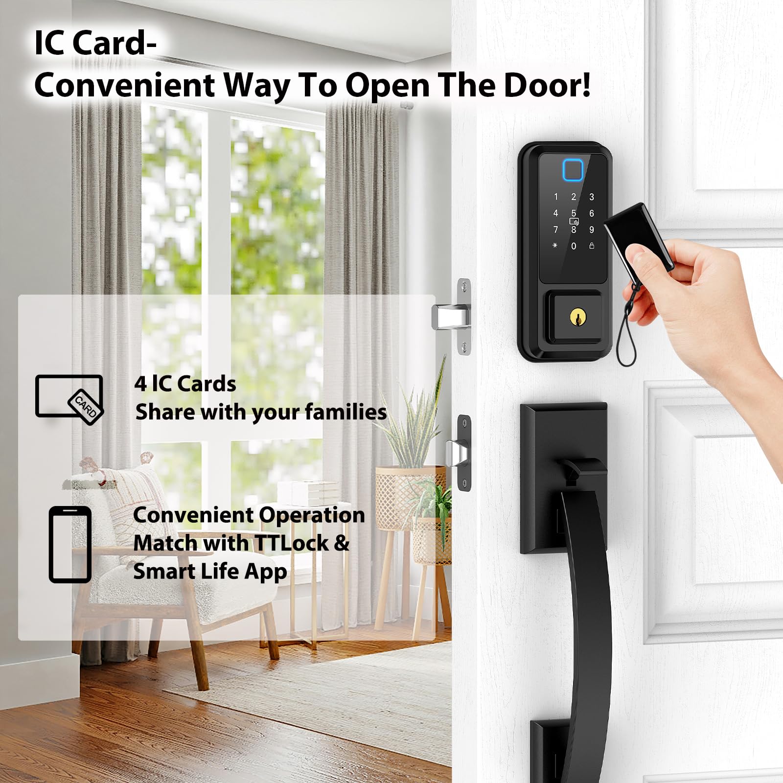 Sangzisally Ic Cards For Smart Door Lock, 13.56Mhz Rfid Key Fobs For Smart Fingerprint Door Lock, 4 Pcs Smart Ic Cards For Ttlock Smart Locks, Keyless Entry Smart Cards For Door Lock, Black