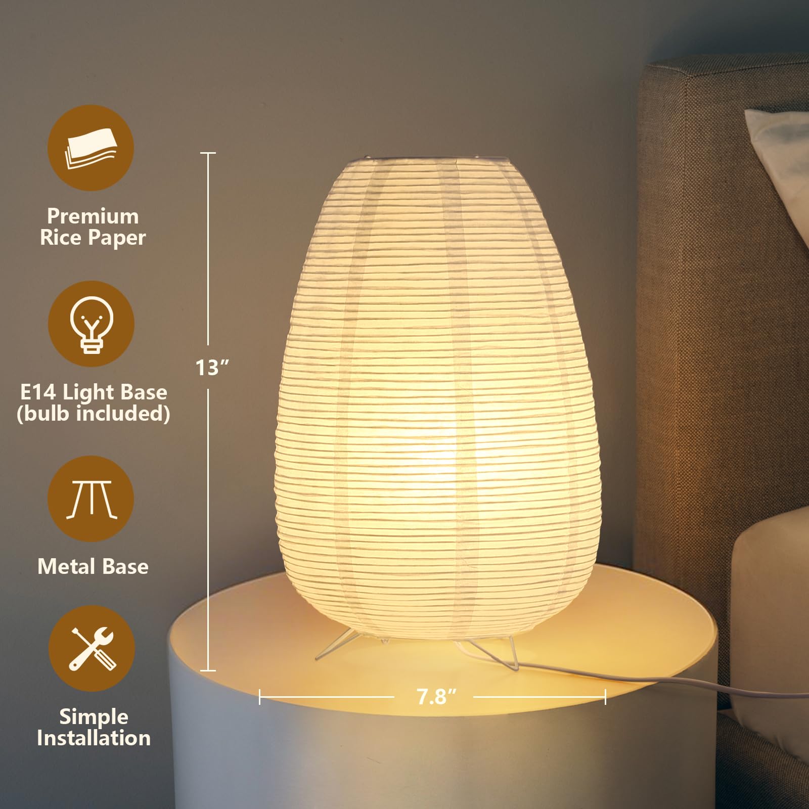 Anicompa Rice Paper Lamp For Desk, Japanese Paper Table Lamp With 3 Color, Wabi-Sabi Style Bedside Lantern Lamps For Living Room/Bedroom/Bedside Night Light(Bulb Included)