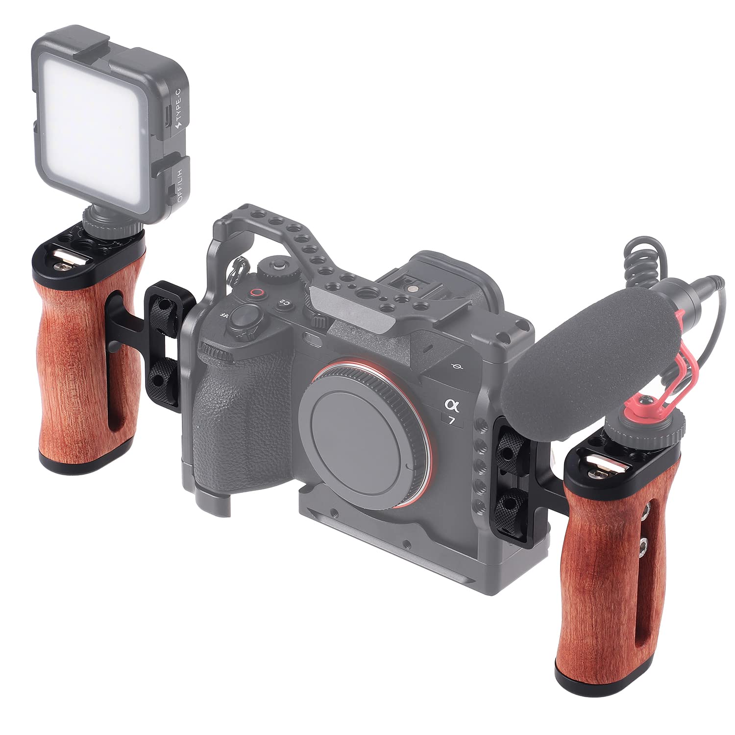 Foeasy Foto4Easy Universal Camera Wooden Side Handle,Adjustable Up And Down Side Handle Grip With 1/4"-20 Screw Hole And Cold Shoe Mount For Dslr Camera Cage And Camnera Accessories