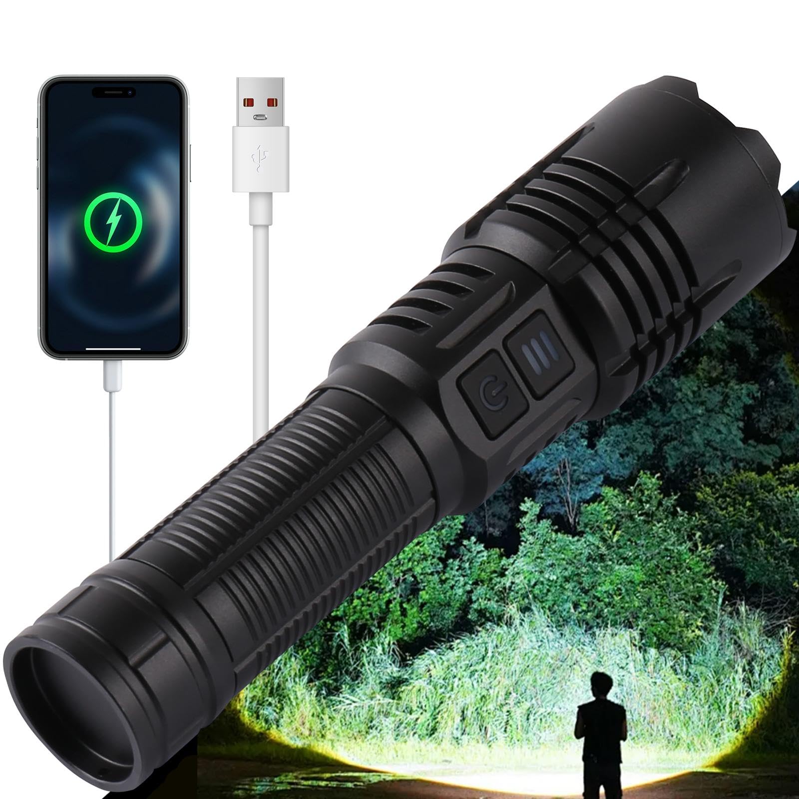 Amkulop Super Bright Led Rechargeable Flashlights,Zoomable Utility Flashlights With 6 Modes(Uv Lamp),6000Lm High Powered Flashlight,Waterproof Flash Lights For Camping,Emergency,Outdoor Adventures,Home,Work