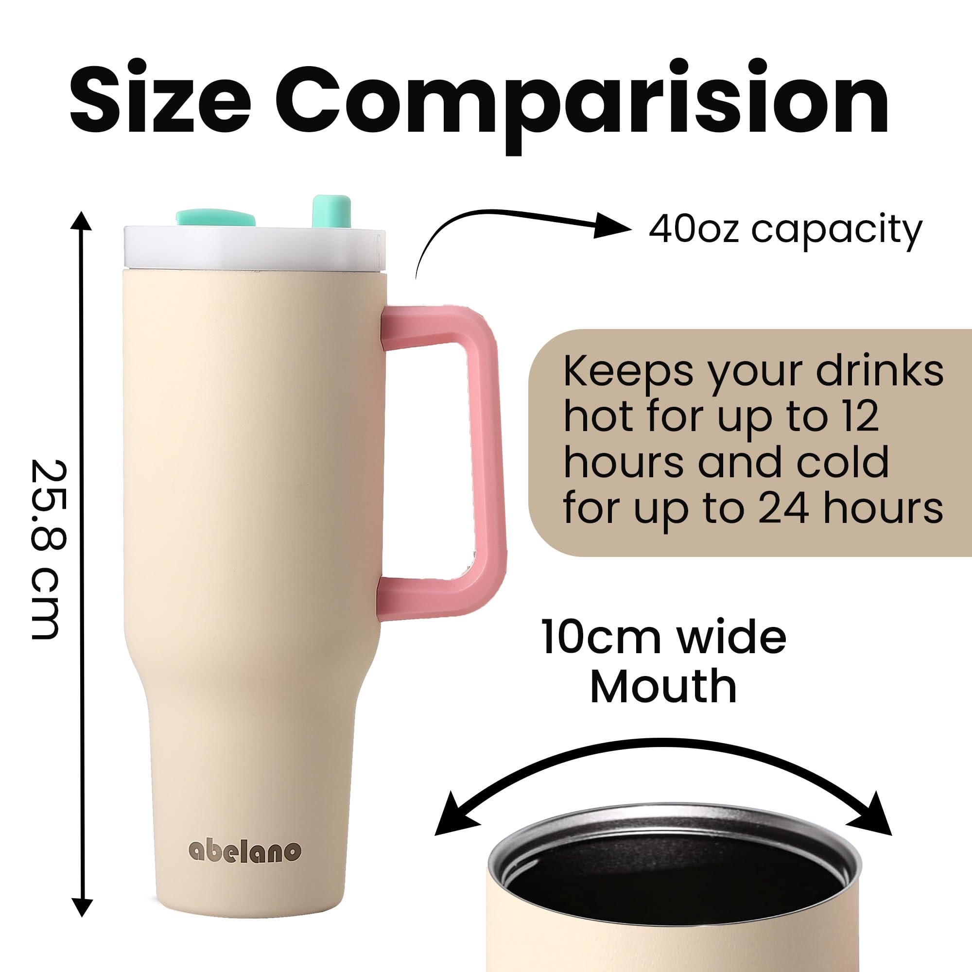40 Oz Insulated Tumbler With Handle And Straw, Double Wall Stainless Steel Travel Mug