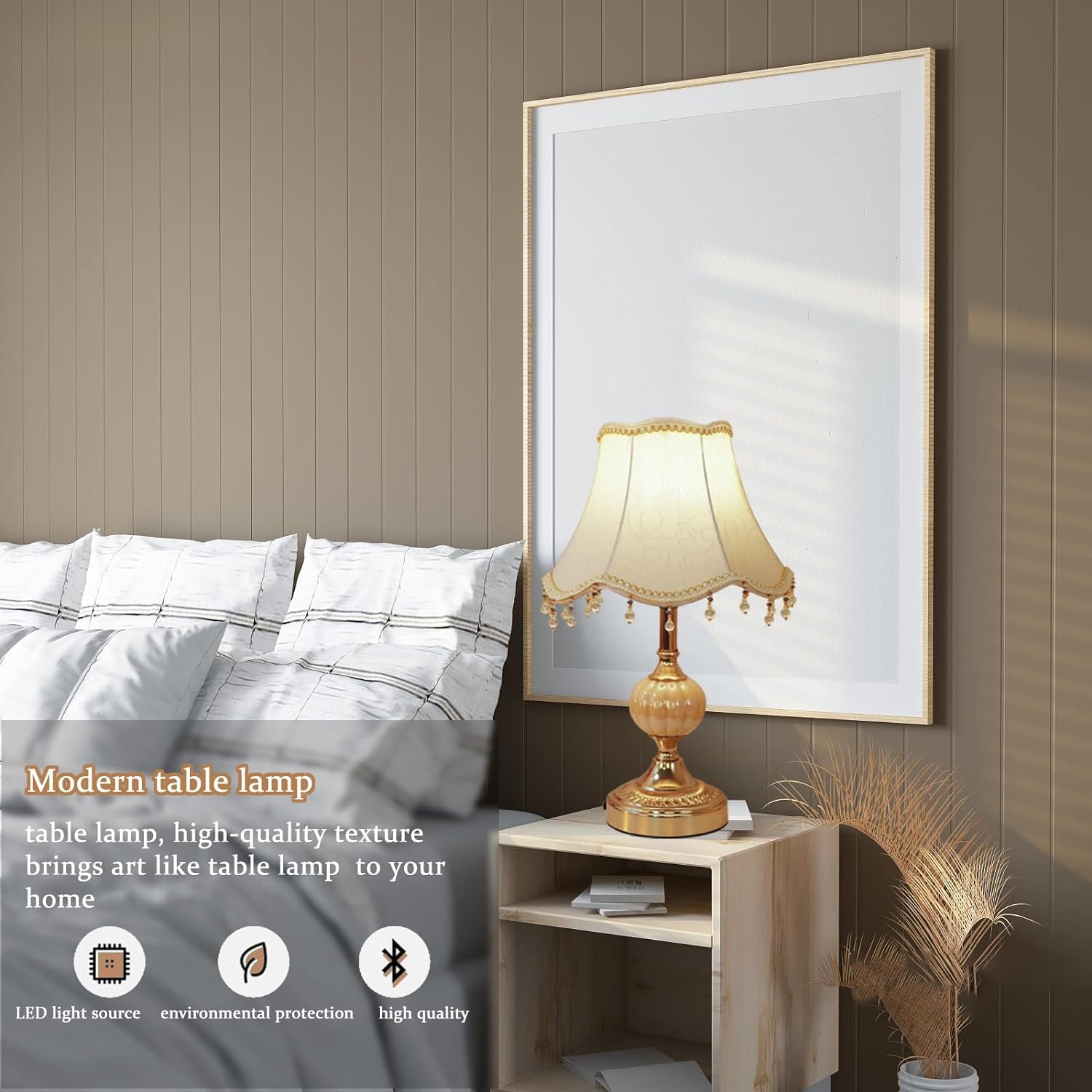 Sandyha Classical Tiffany European Style Table Lamp Fabric Drum Shade And Gold Base American Decor Classic Bedside Desk Nightstand Table Lamp For Bedroom Living Room
