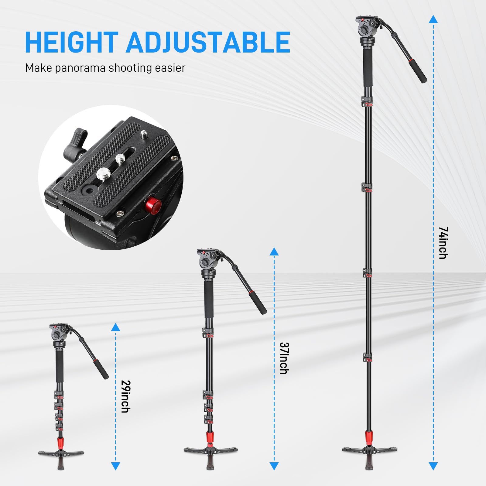 Gvm Great Video Maker Gvm Tripod For Camera 74.8" Tall Camera Tripod Monopod, Professional Heavy Duty Compact Camera Stand For Phone Adjustable Multi-Angle Shot For Video Recording Dslr, Spotting Scope Telescope Binocular