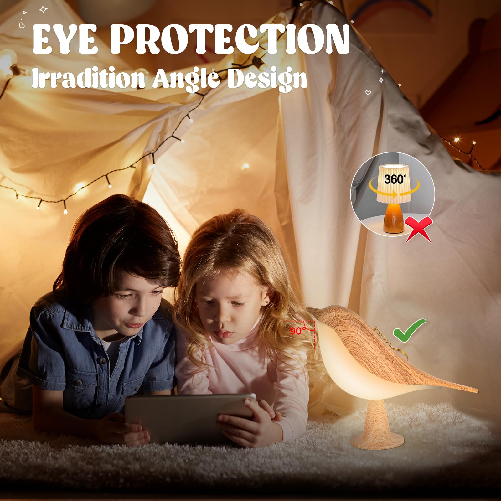Yotozu Small Bird Lamp, Bird Bedside Touch Sensor Lamps Led Cordless Table Lamp Rechargeable Night Lights Desk Lamps For Nightstand Kids Bedroom Living Room(Yellow)