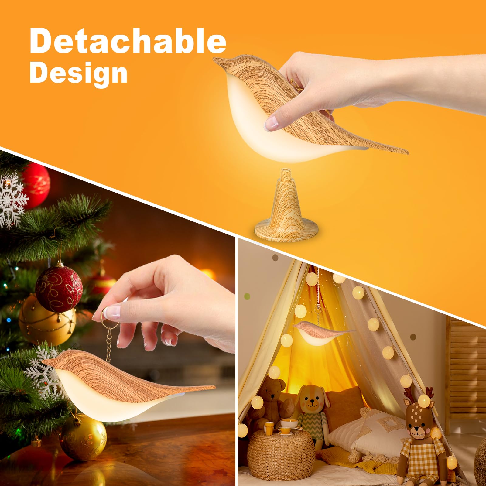Yotozu Small Bird Lamp, Bird Bedside Touch Sensor Lamps Led Cordless Table Lamp Rechargeable Night Lights Desk Lamps For Nightstand Kids Bedroom Living Room(Yellow)