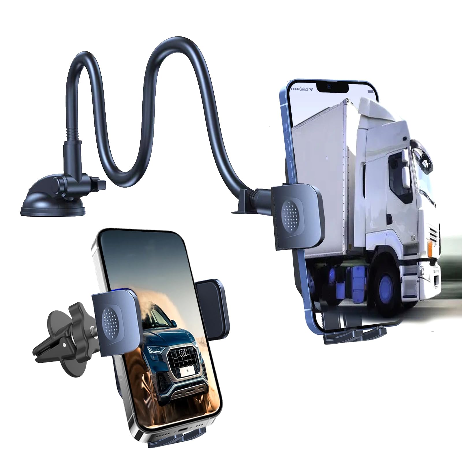 Ywecan Cell Phone Holder Car [Military Grade Powerful Suction] Car Phone Holder Mount Adjustable Gooseneck For Truck Dashboard Windshield Vent For Iphone 16 15 14 All Mobile Phones