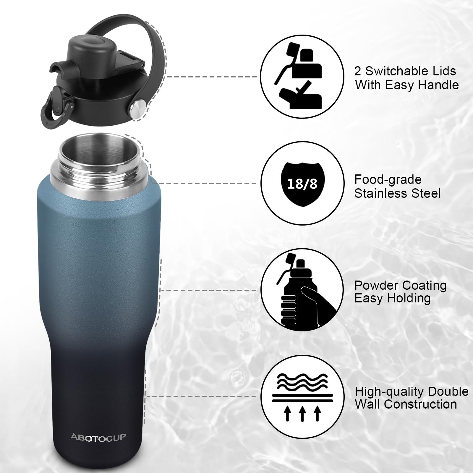 32Oz Insulated Water Bottle Keep Cold 24H&Hot 12H, Double Wall Vacuum Insulated Water Bottles