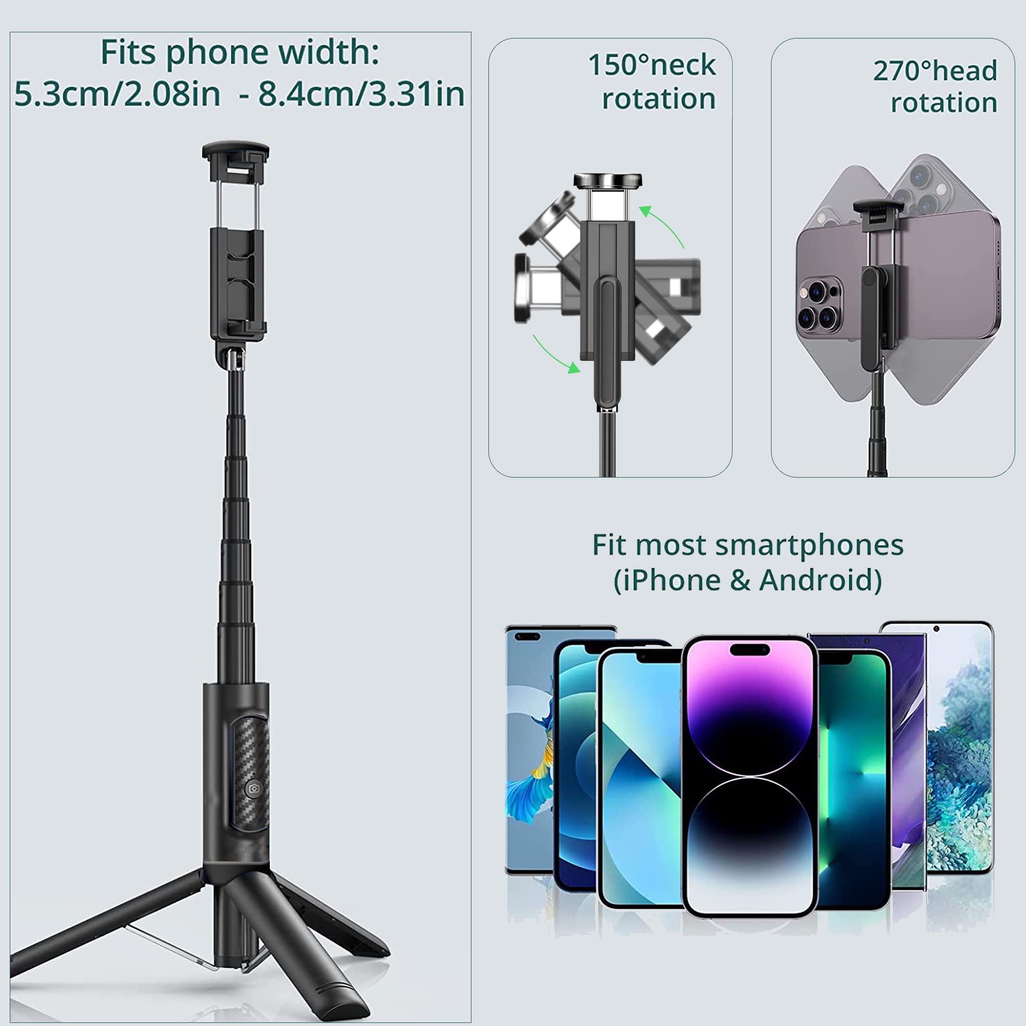 Colorlizard Selfie Stick Tripod With Remote Aluminum Alloy Phone Tripod Bluetooth Remote And 270°Rotation Stand Compatible With Iphone And Android Phone