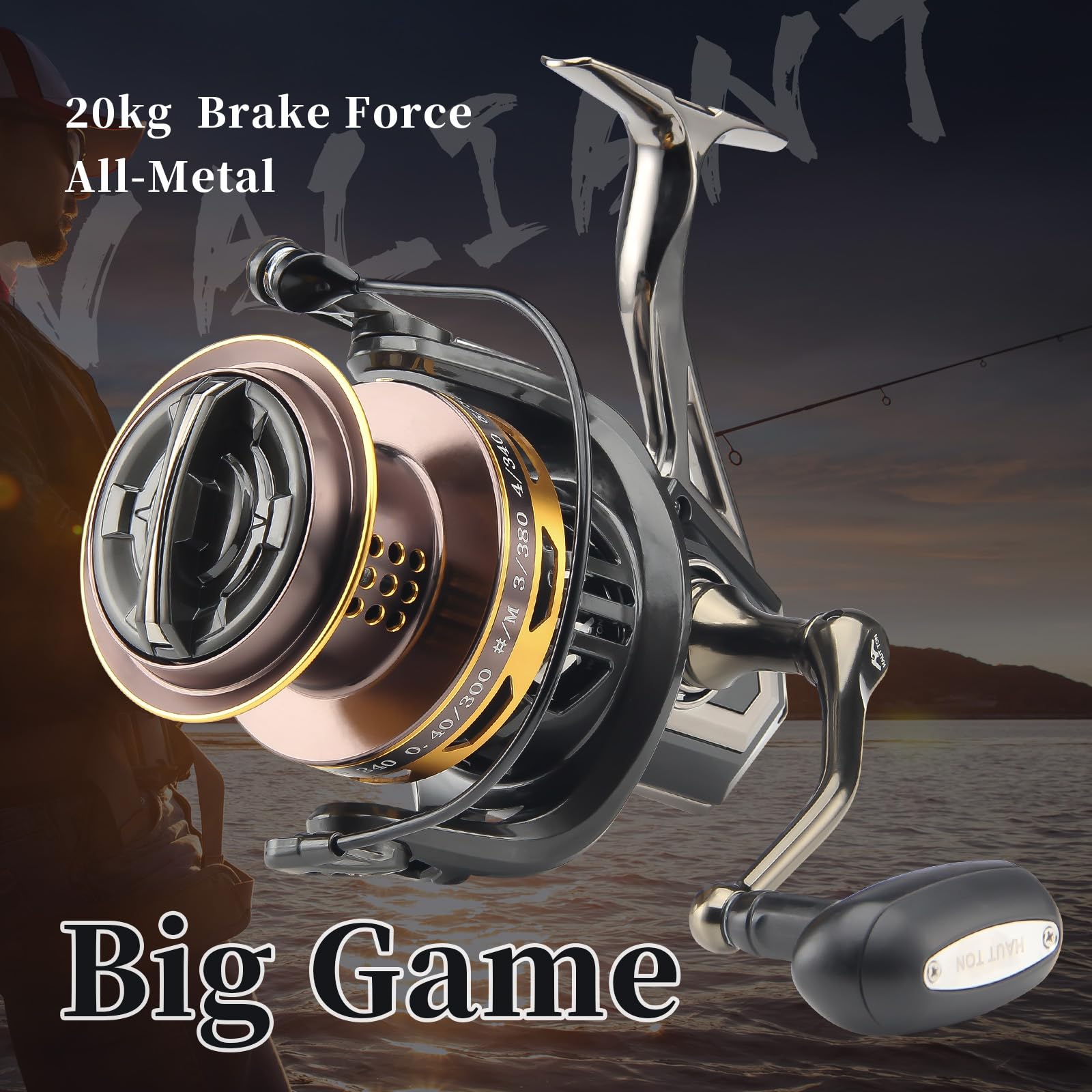 Haut Ton 8000/10000/12000 Big Game Surf Spinning Fishing Reel,20Kg Drag Power. Backlash- Bearings,Metal Reel Seat,Zinc Alloy Gear For Saltwater Inshore And Offshore Fishing
