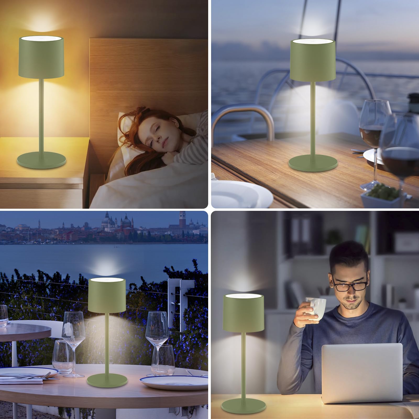 Bkzo 2 Pack Rechargeable Table Lamps, Battery Powered Led Desk Lamp, 3 Color Stepless Dimming Up, Portable Table Light For Bedroom/Couple Dinner/Desk/Cafe/Dining Room/Terrace,Waterproof & Wireless