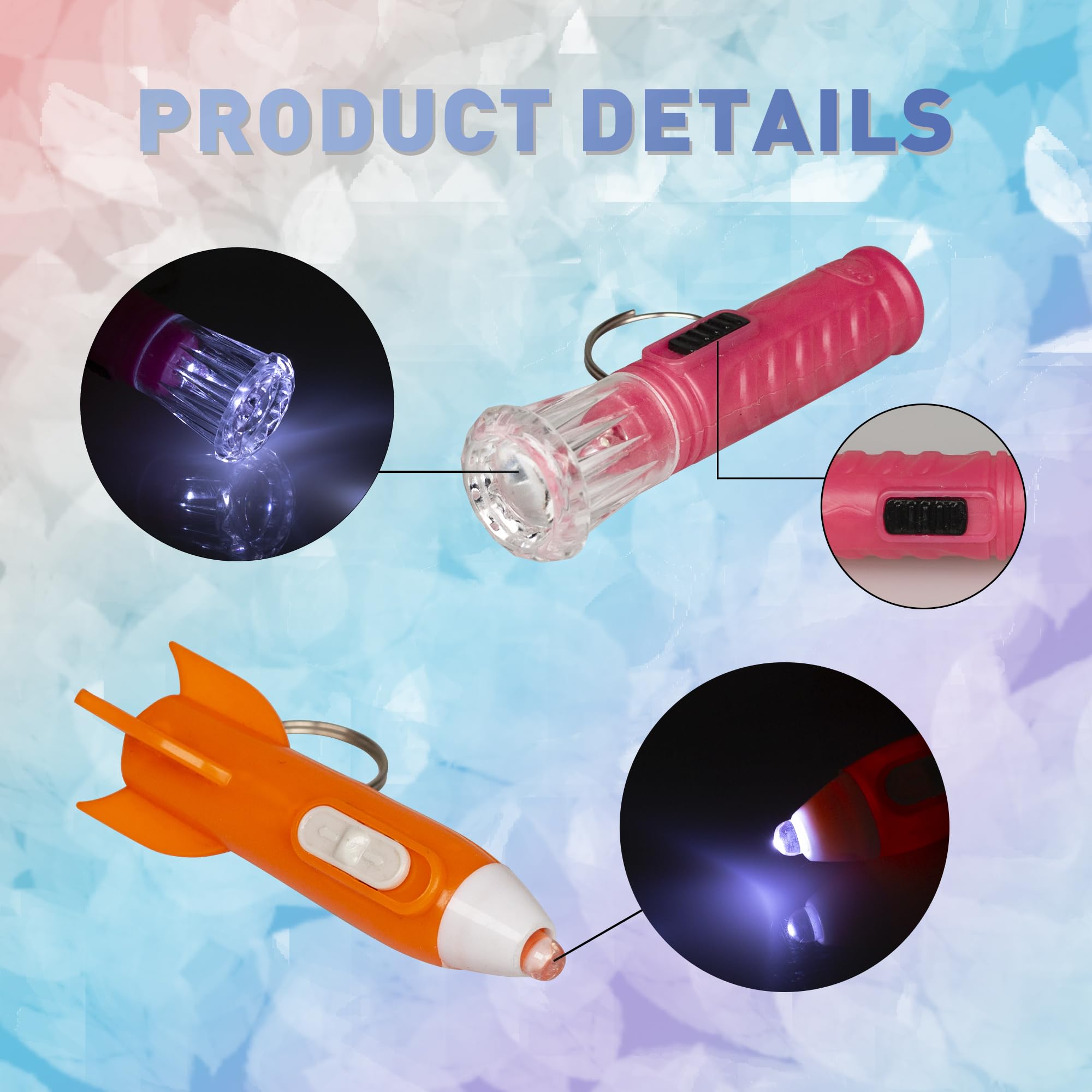 Proloso 100Pcs Mini Flashlights For Camping Hiking Cute Rocket Torch Keychains Assorted Miniature Lights Keyrings Kids Space Themed Astronaut Glow In The Dark Party Favors Goody Bag Fillers