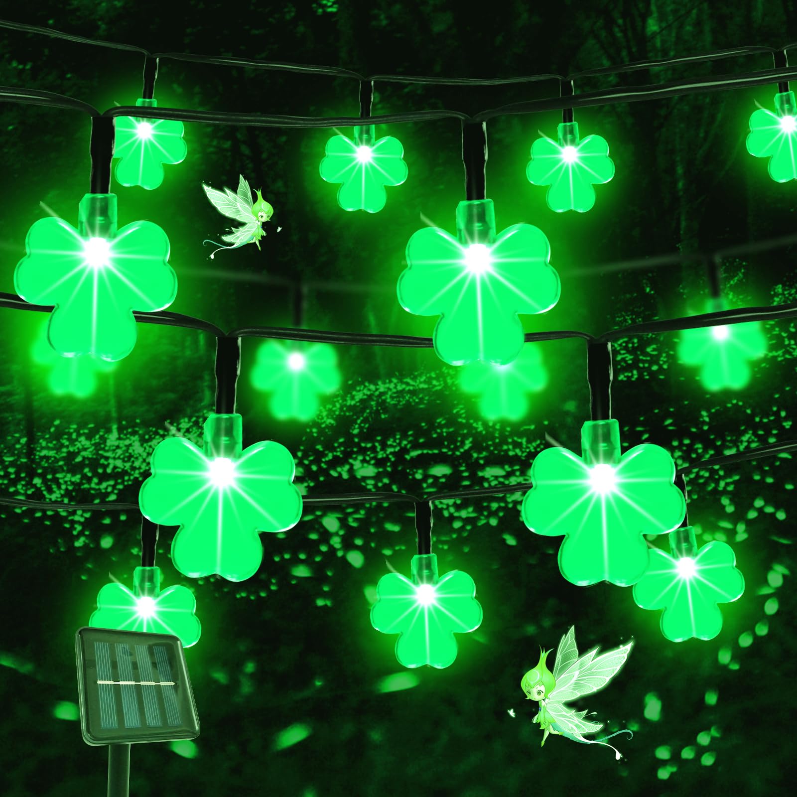 Behiller Green Shamrock Solar Garden String Lights For St. Patricks Day Outside Decorations,50Led Solar Shamrock Lights Lucky Irish Day  Decor,Solar Pathway Lights For Yard Home Spring Decor