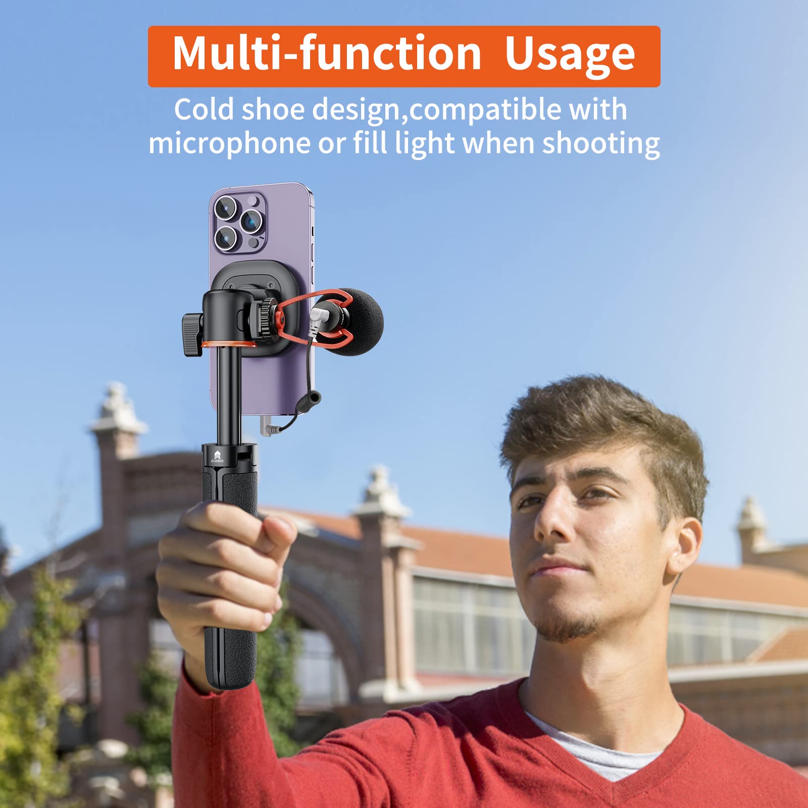 Vrig Express Magnetic Tripod, 21.6" Extendable + 1/4" Mount + Ring, Cell Phone Stand For Iphone 14, 13, 12 & All Phones & Cases