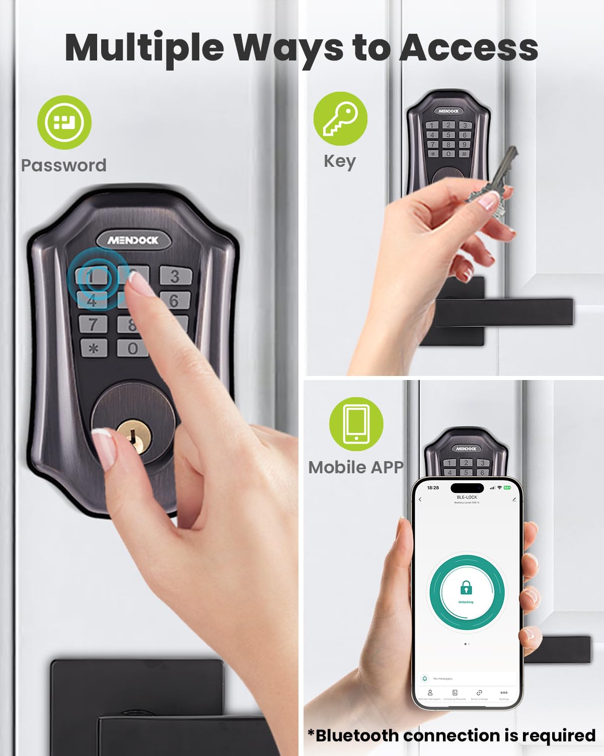 Mendock Keyless-Entry Deadbolt Smart Lock: Uf01 Greenshield Digital Exterior Locks For Front Door, Touch-Control Keyless Door Lock With Keypad Smartphone Control, Waterproof Ip54 (Venetian Bronze)