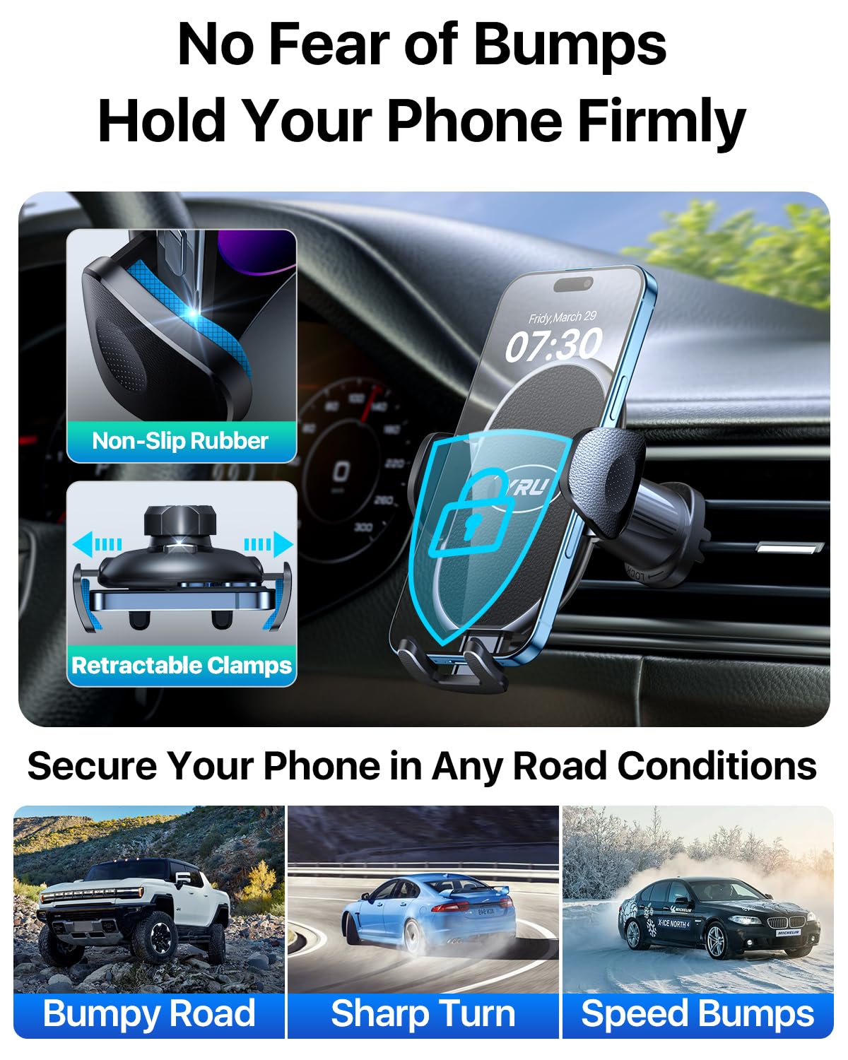 Yru Car Phone Holder [  Metal Hook Clip], Phone Holders For Your Car [No Fear Of Bumps] Air Vent Phone Mount Widely Compatible With Iphone16 15 14 13 12 Android Smartphones, Black