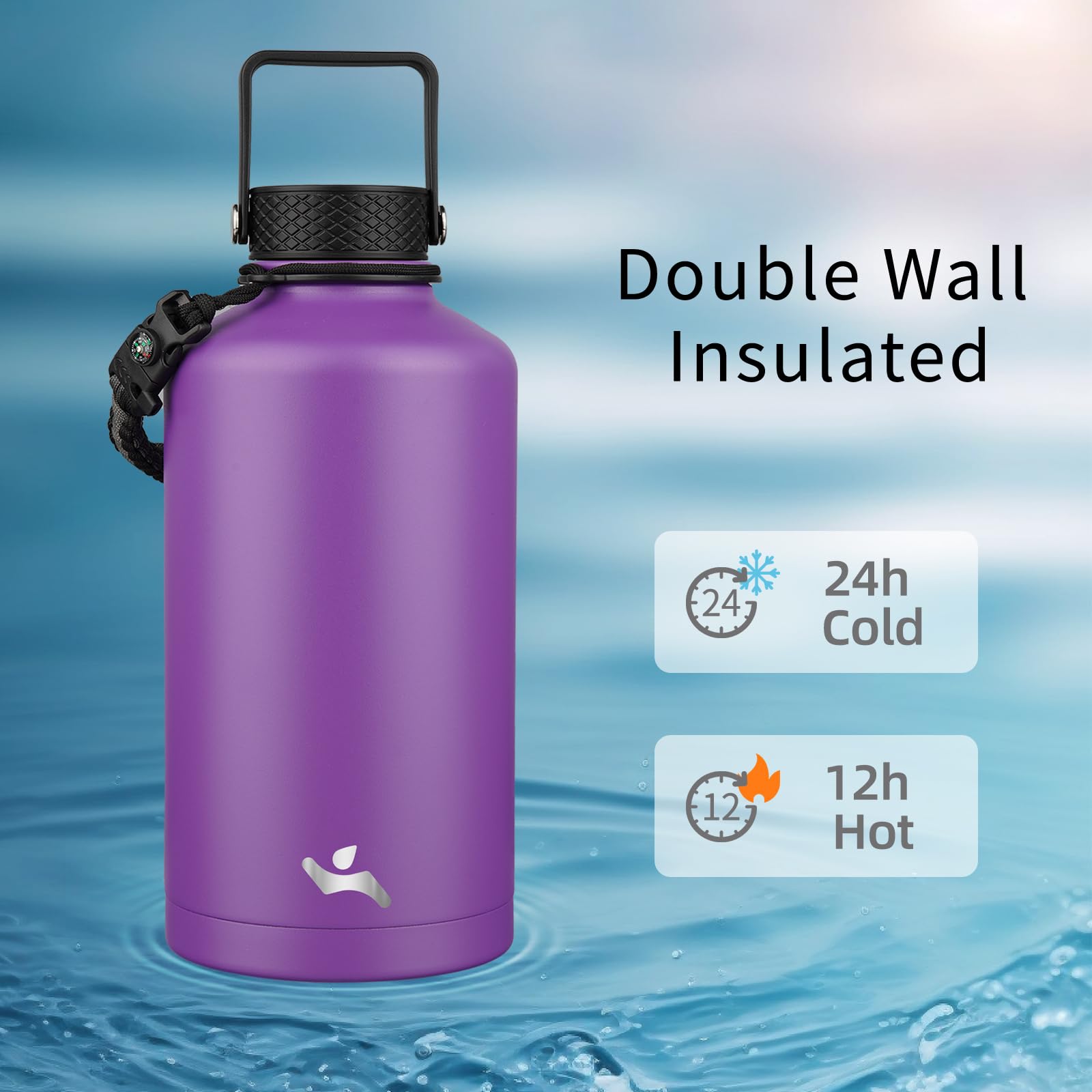 Insulated Water Bottle With Straw,87 Oz 3 Lids Water Jug With Carrying Bag,Paracord Handle