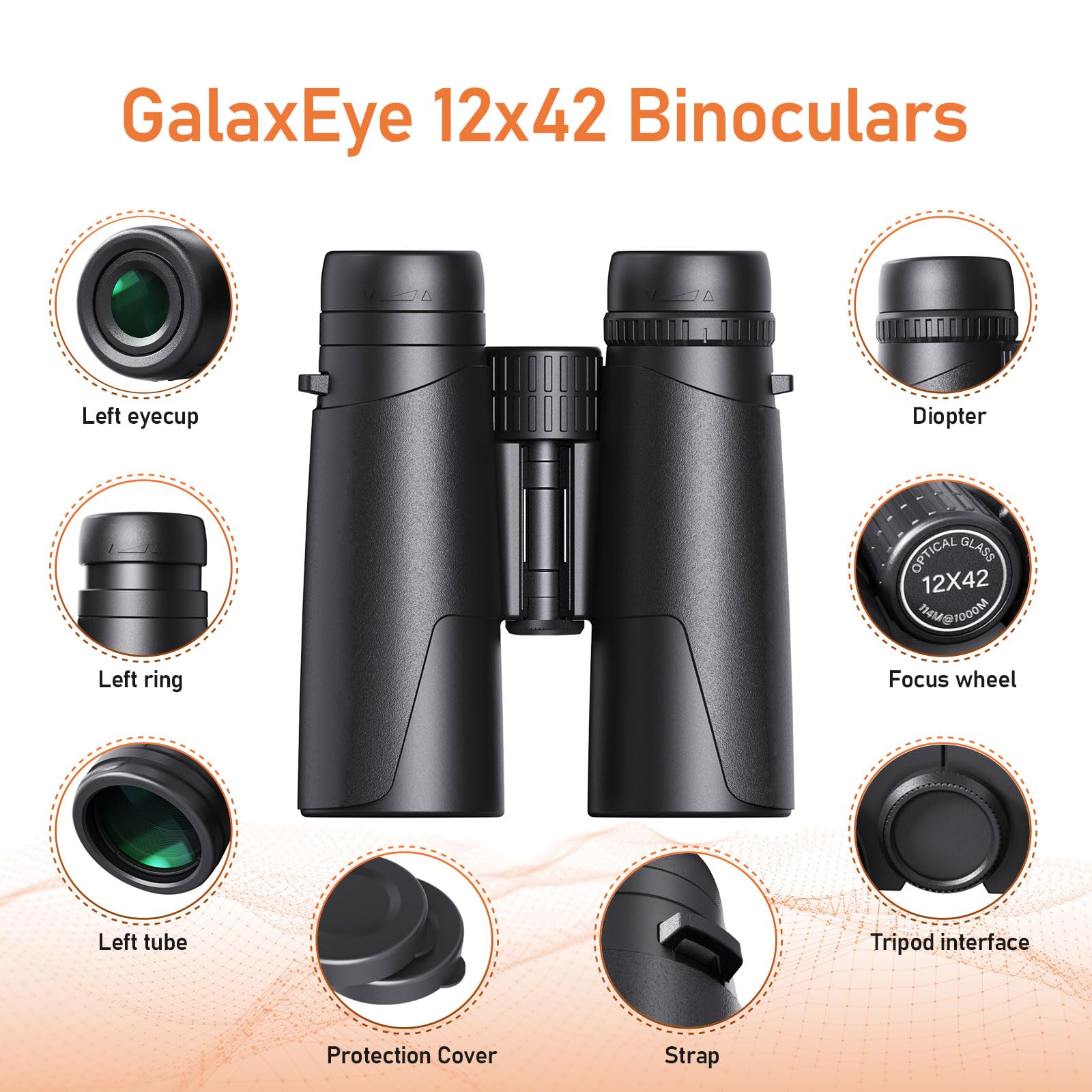 Galaxeye Binoculars For Adults 12X42 Compact With Phone Adapter Large View Easy Focus With Hd Bak4 Prism Fmc Lens For Bird Watching, Hunting, Stargazing, Cruise, Travel