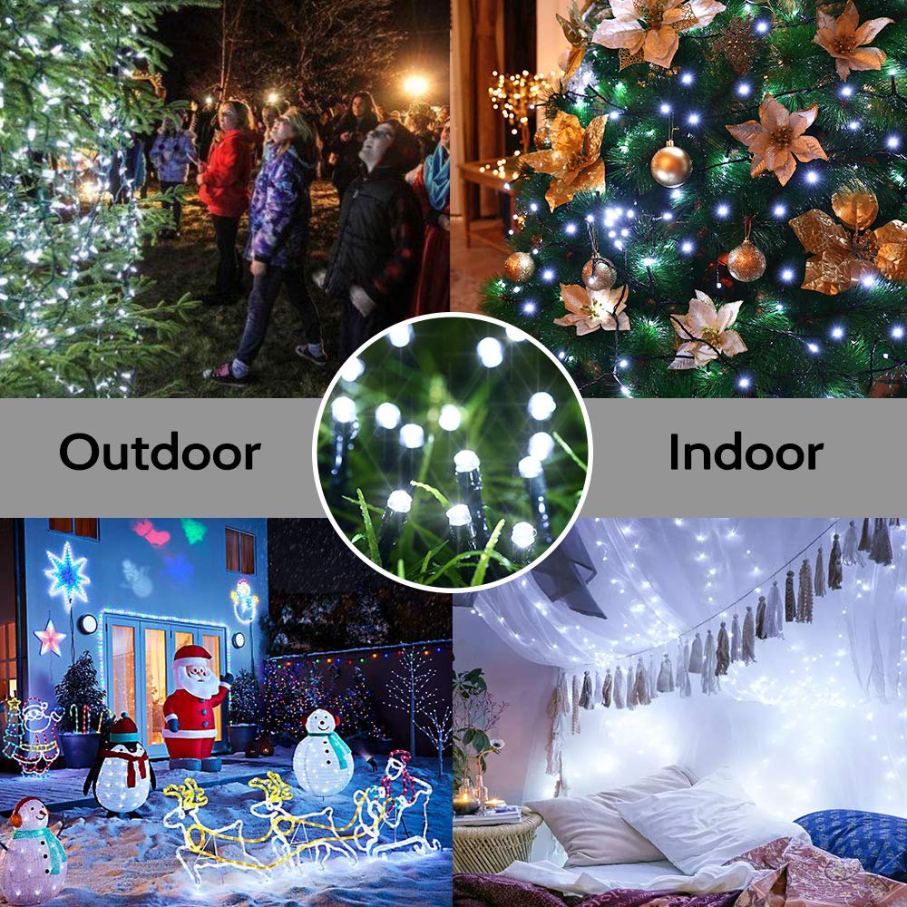 Toodour Solar Christmas Lights, 72Ft 200 Led 8 Modes Outdoor Christmas String Lights, Waterproof Solar Fairy Lights For Christmas Tree, Fence, Holiday, Party, Balcony, Christmas Decor - White