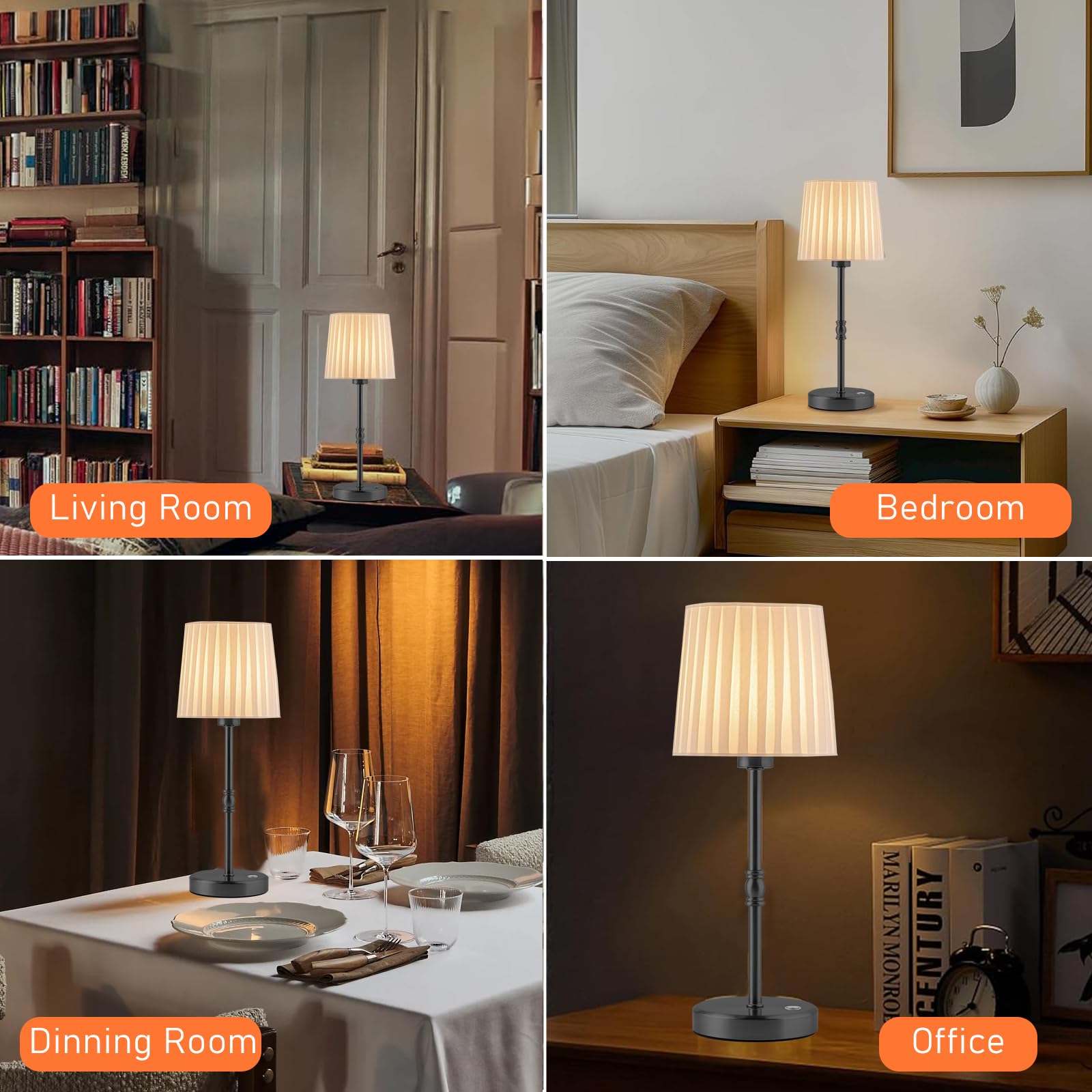 Gernehop Cordless Led Table Lamp Set Of 2, Modern Portable Small Table Lamp With Touch Stepless Dimming,Built-In 5000Mah Rechargeable Battery Wireless Desk Lamps For Restaurant/Bedroom/Bars/Coffee Shop Black