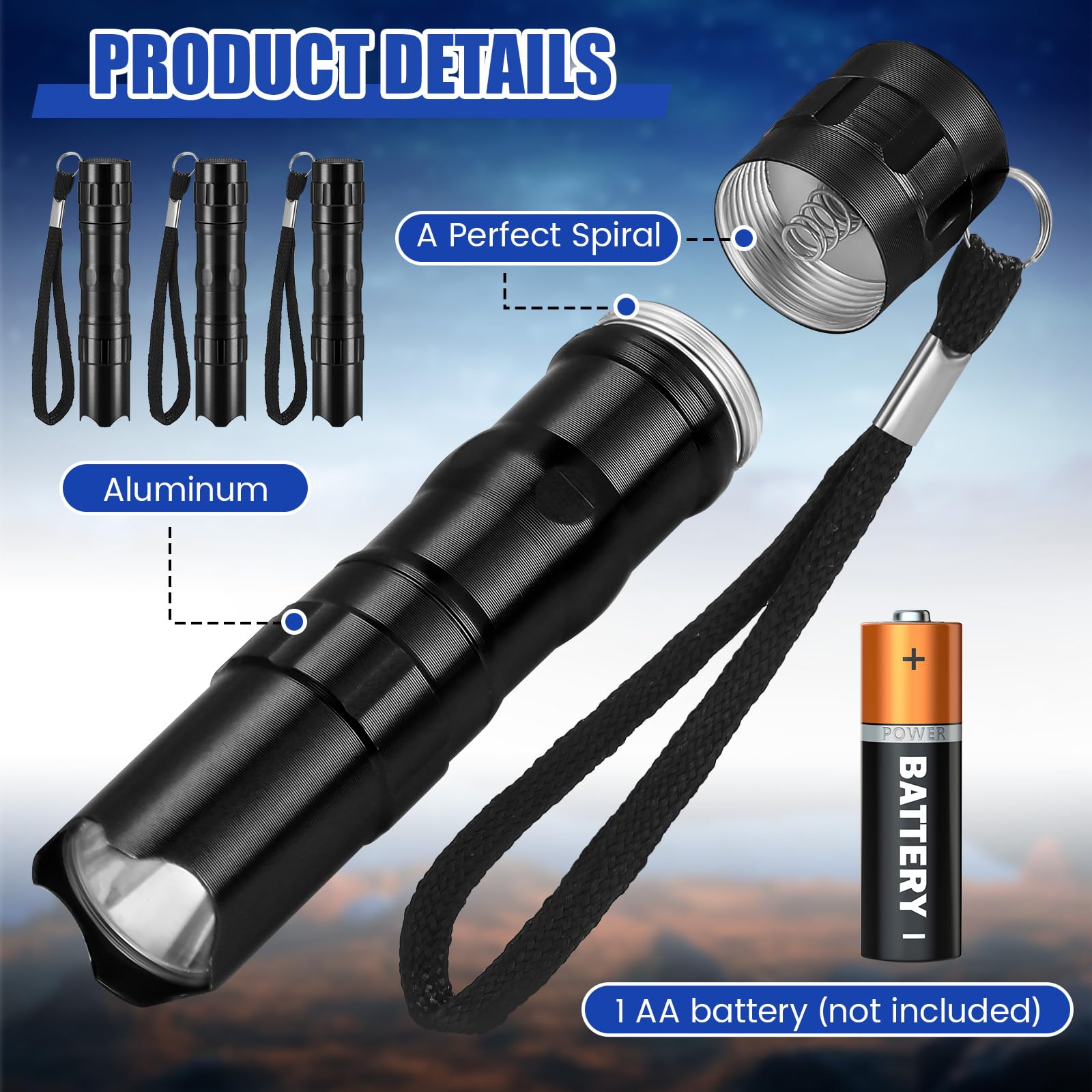 Tujoe 36 Pcs Mini Flashlights Bulk Bright Aluminum Led Handheld Torches With Lanyard Small Led Flashlights For Night Reading Emergency Hurricane Camping Hiking Party Favors (Black)