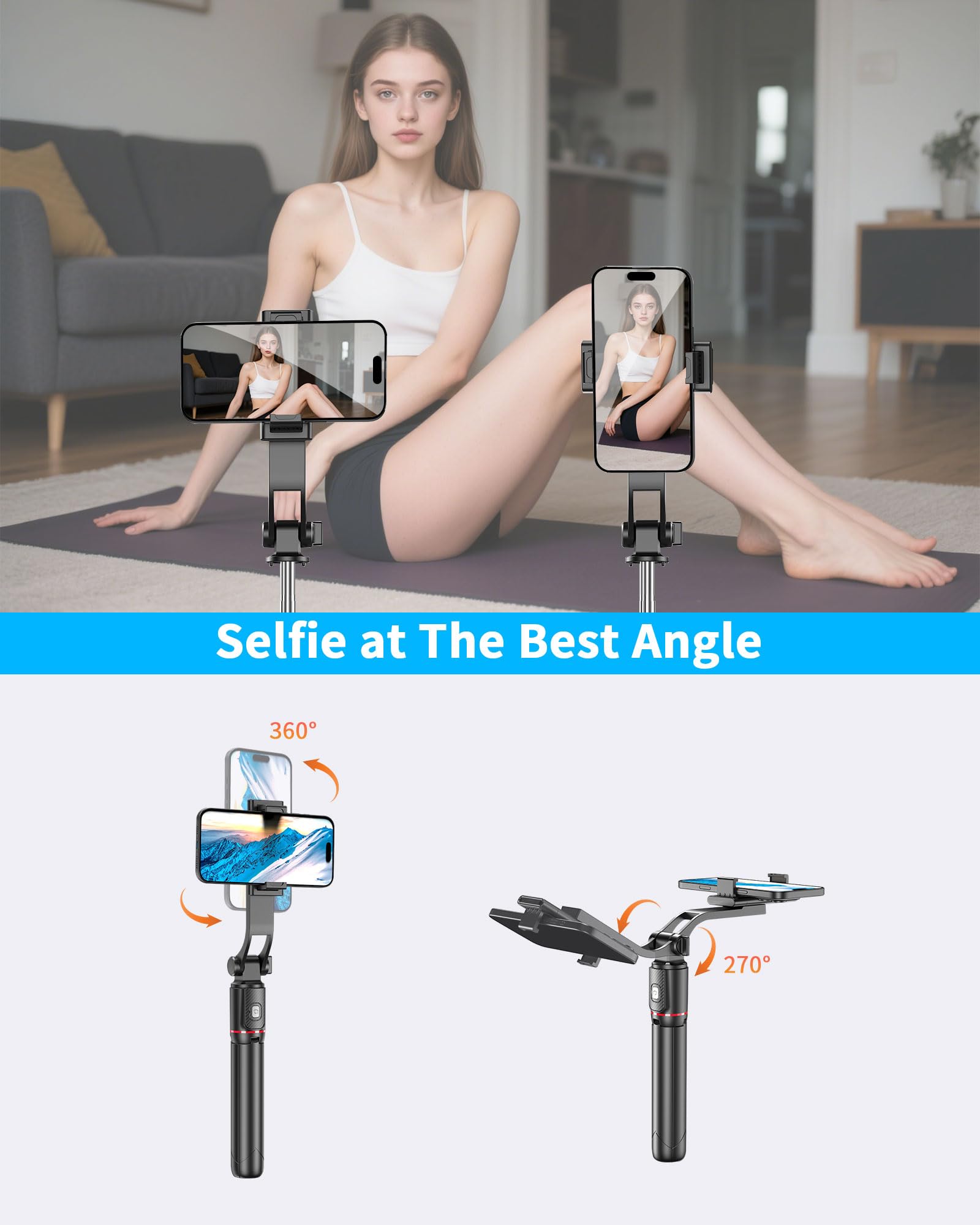 Fashion 40'' Selfie Stick Tripod, Cell Phone Tripod With Integrated Wireless Remote, Portable Selfie Stick For Iphone Video Recording, Lightweight Extendable Phone Stand For Iphone Android