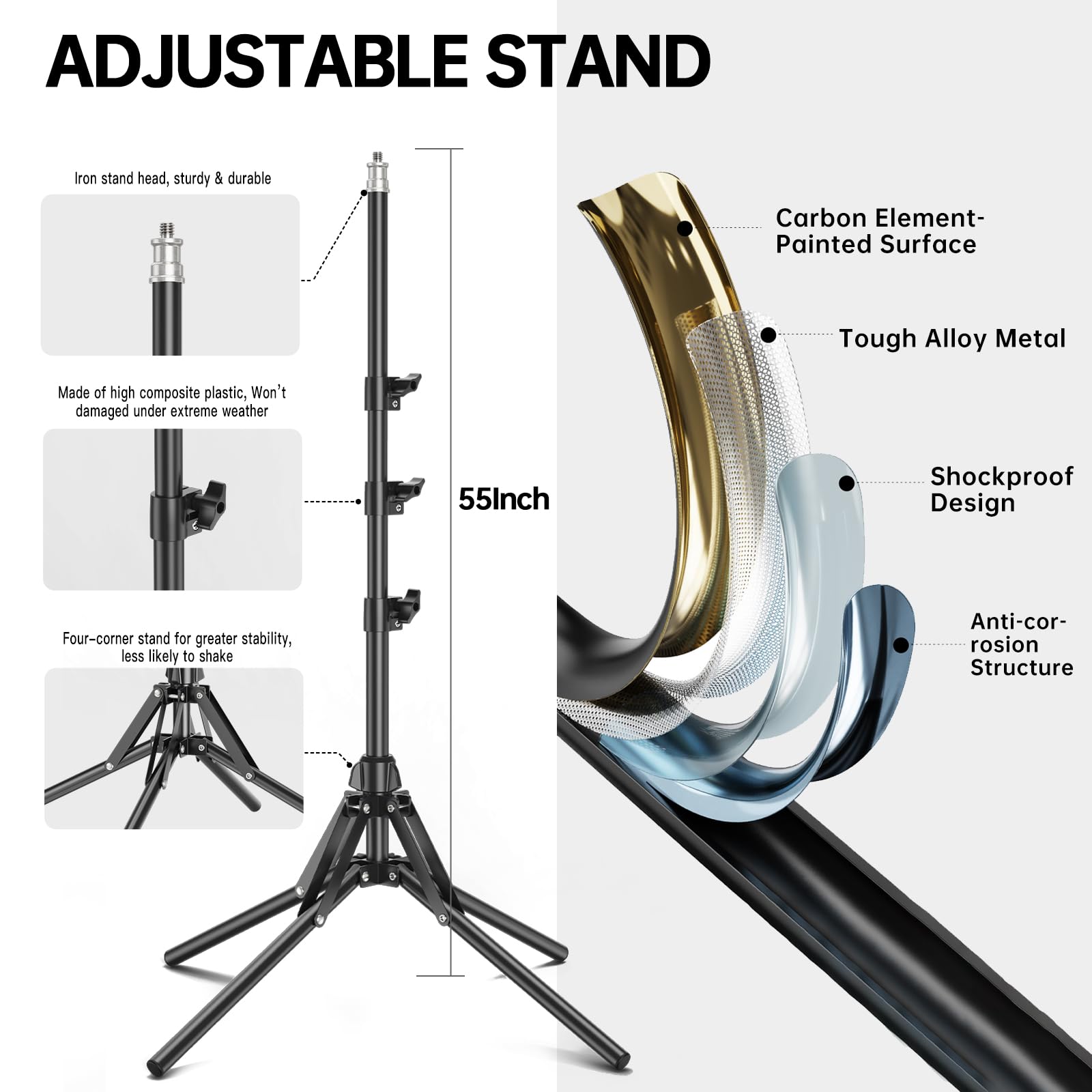 Gbyond 13.5 Inch Full Screen Ring Light With 55 Inch Adjustable Tripod Stand, Led Selfie Ring Light For Video Recording, Facial Makeup, Live Streaming, Compatible With Phones, Cameras Webcams