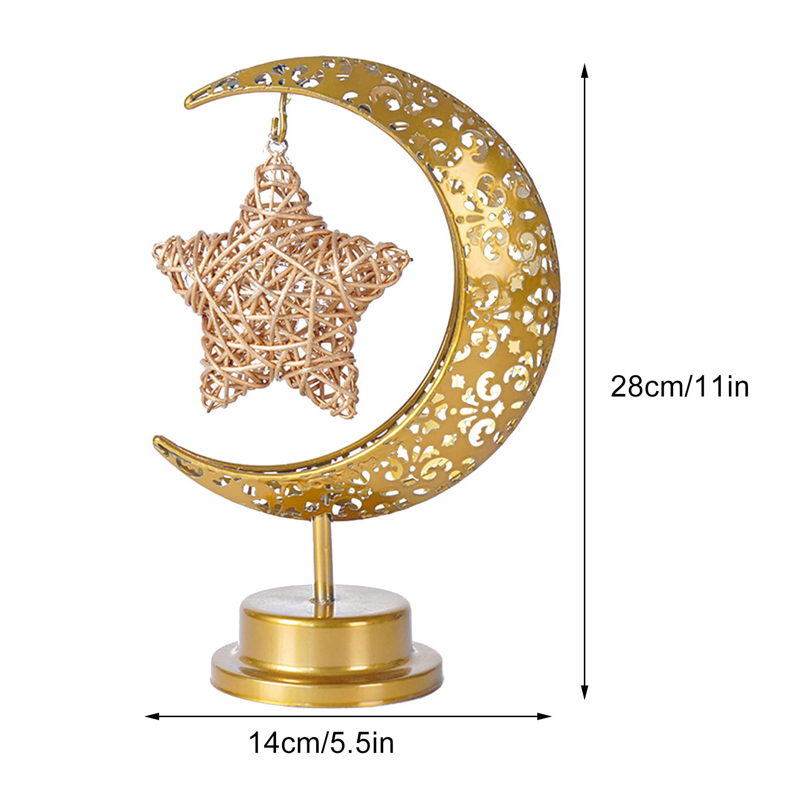 Nfnsig Vintage Moon Star Table Lamp, Metal Frame Ramadan Desk Lamp Battery Powered Mosaic Crescent Bohemian Handmade Bedside Light For Living Room, Bedroom