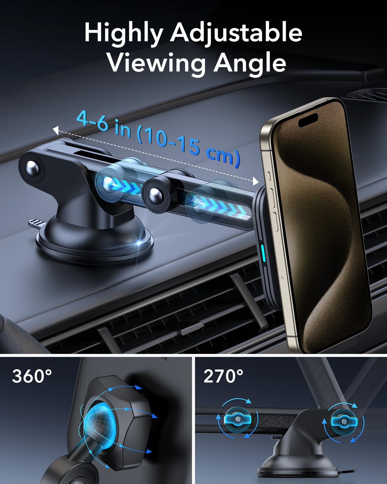 Esr For Magsafe Car Mount Charger, For Magsafe Car Charger, Dashboard/Windshield Magnetic Wireless Car Charger, 360° Rotation, Magnetic Car Phone Holder Mount For Iphone 15/14/13/12, Fast Charging
