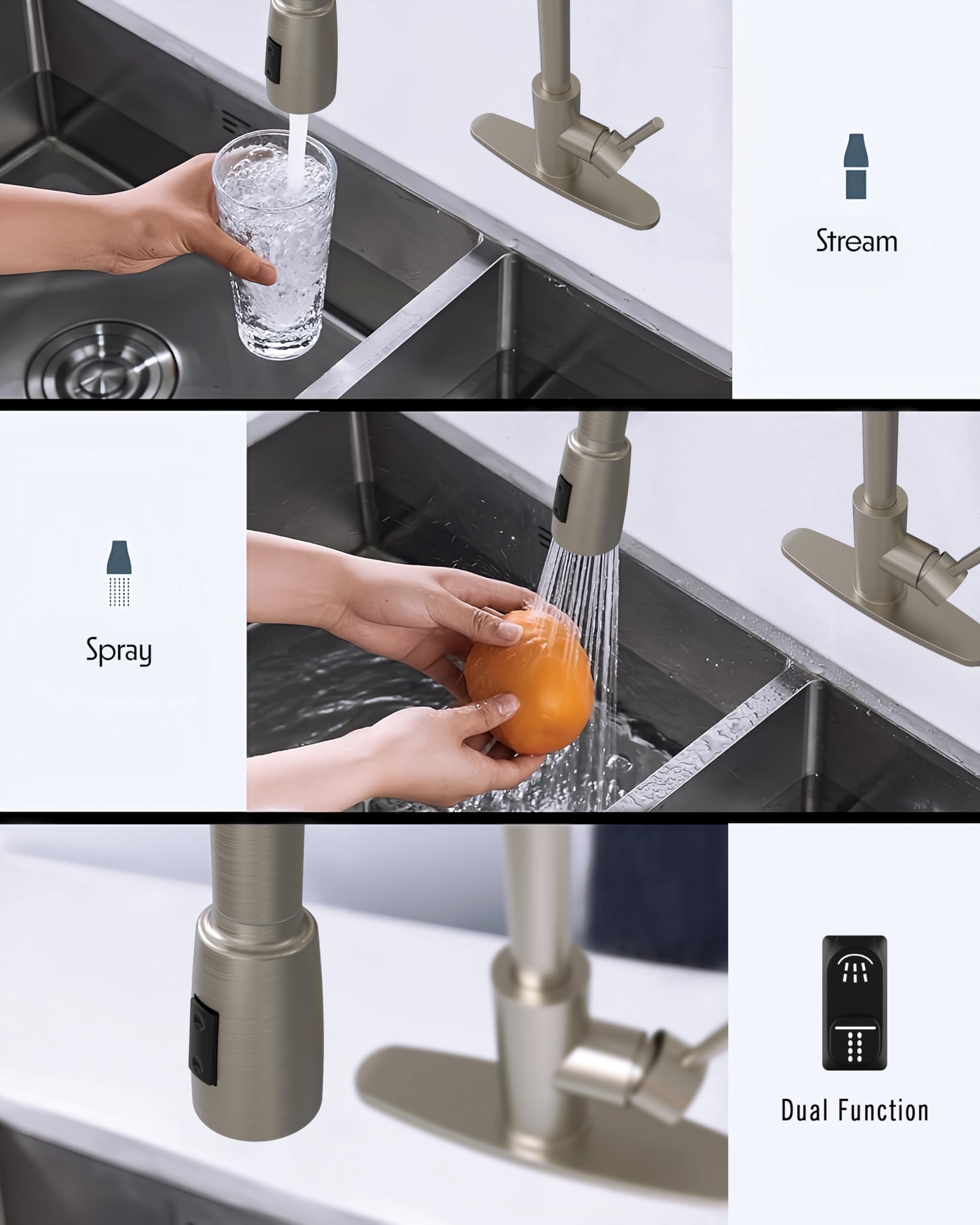 Wmf Kitchen Faucet With Pull Down Sprayer, Brushed Nickel, Anti-Fingerprint, High Arc, Dual Function, Stainless Steel, 1 Or 3 Hole Install For Rv, Farmhouse, Laundry, Bar, Camper